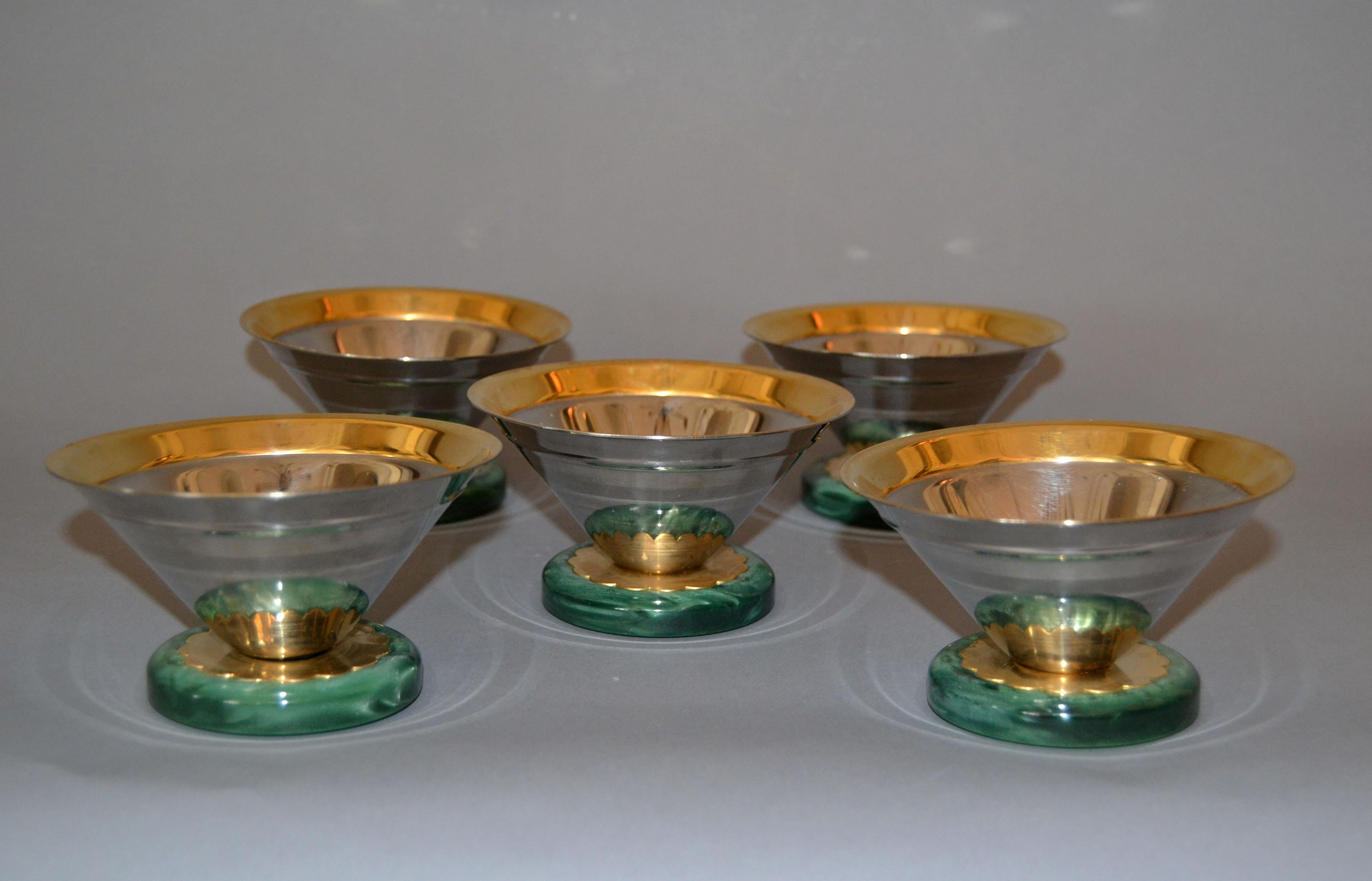 Italian Art Deco Ice Cream Cups signed Gottinghen 18-10 design F. Tibaldo, Set of 5