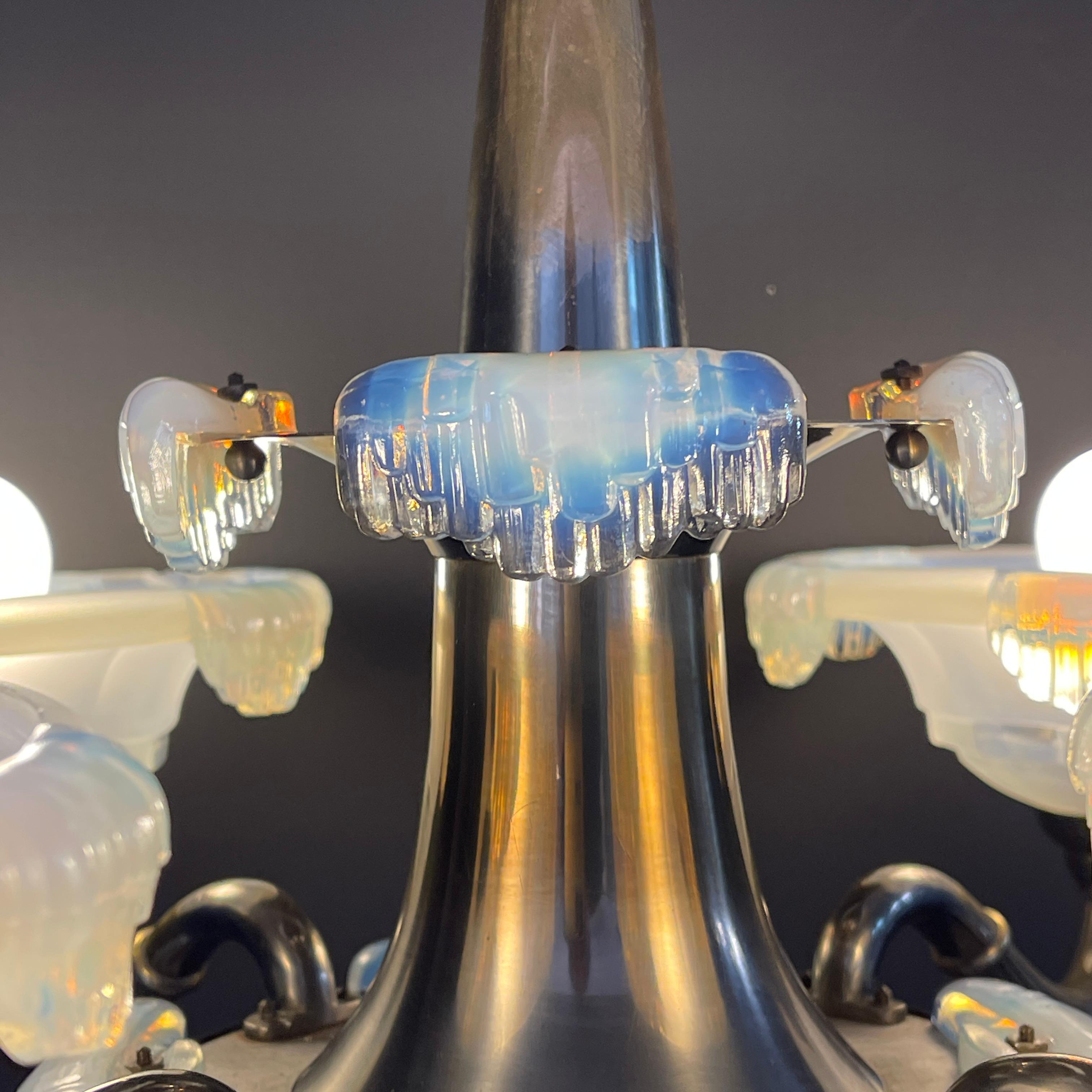 Art Deco ice glass lamp chandelier from Ezan, 1930s For Sale 2