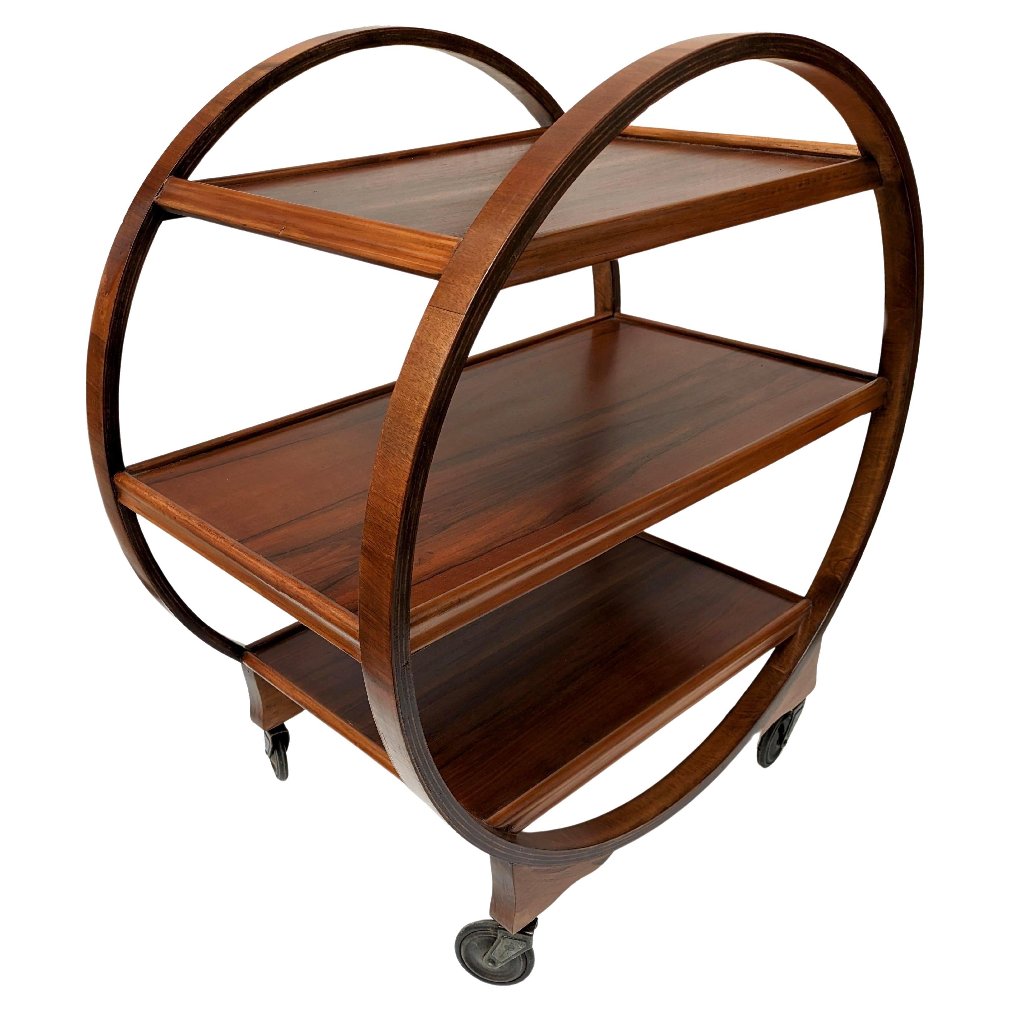 Art Deco Iconic Circular Walnut Drinks Bar Cart Trolley, English, 1930s For Sale 6