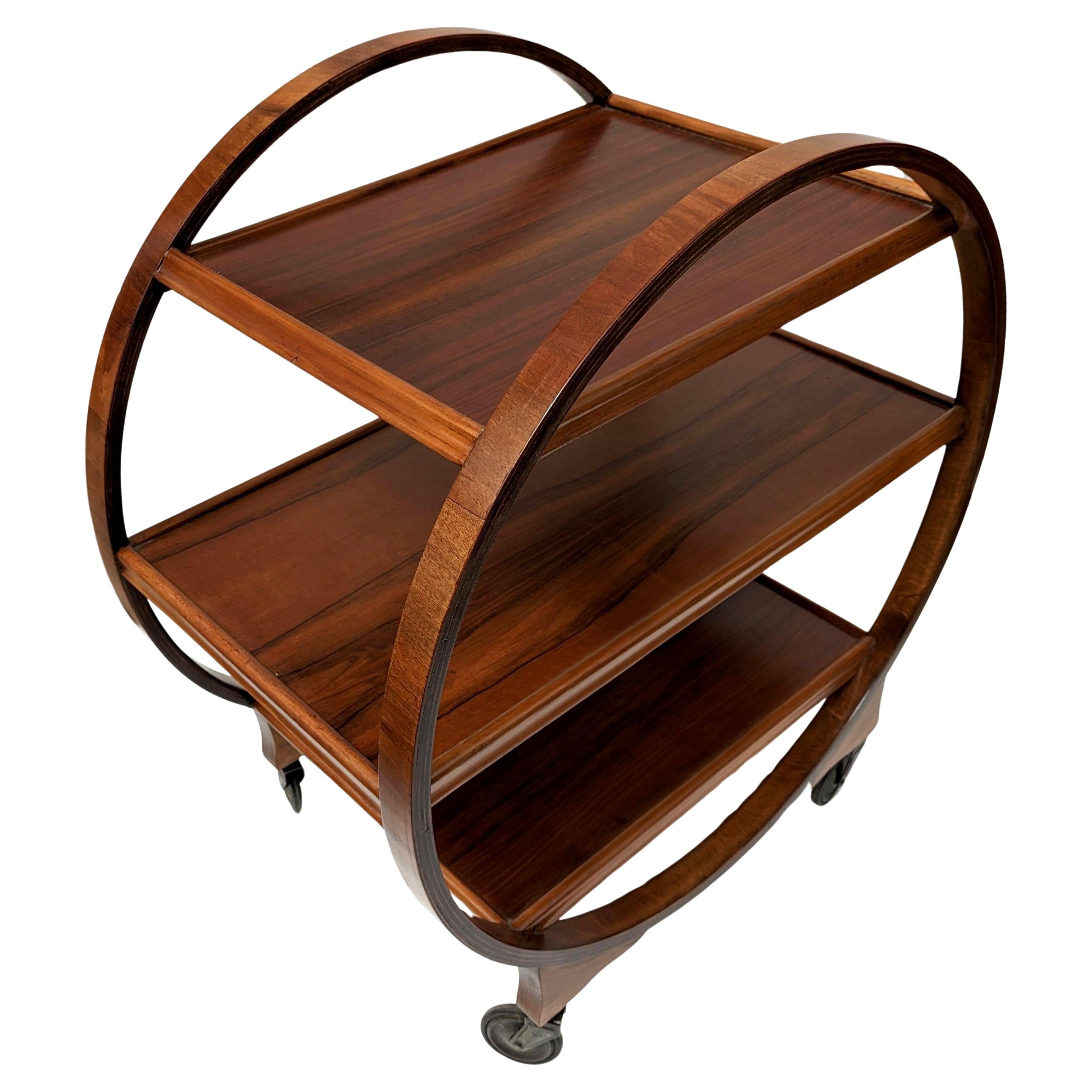 Art Deco Iconic Circular Walnut Drinks Bar Cart Trolley, English, 1930s For Sale 7