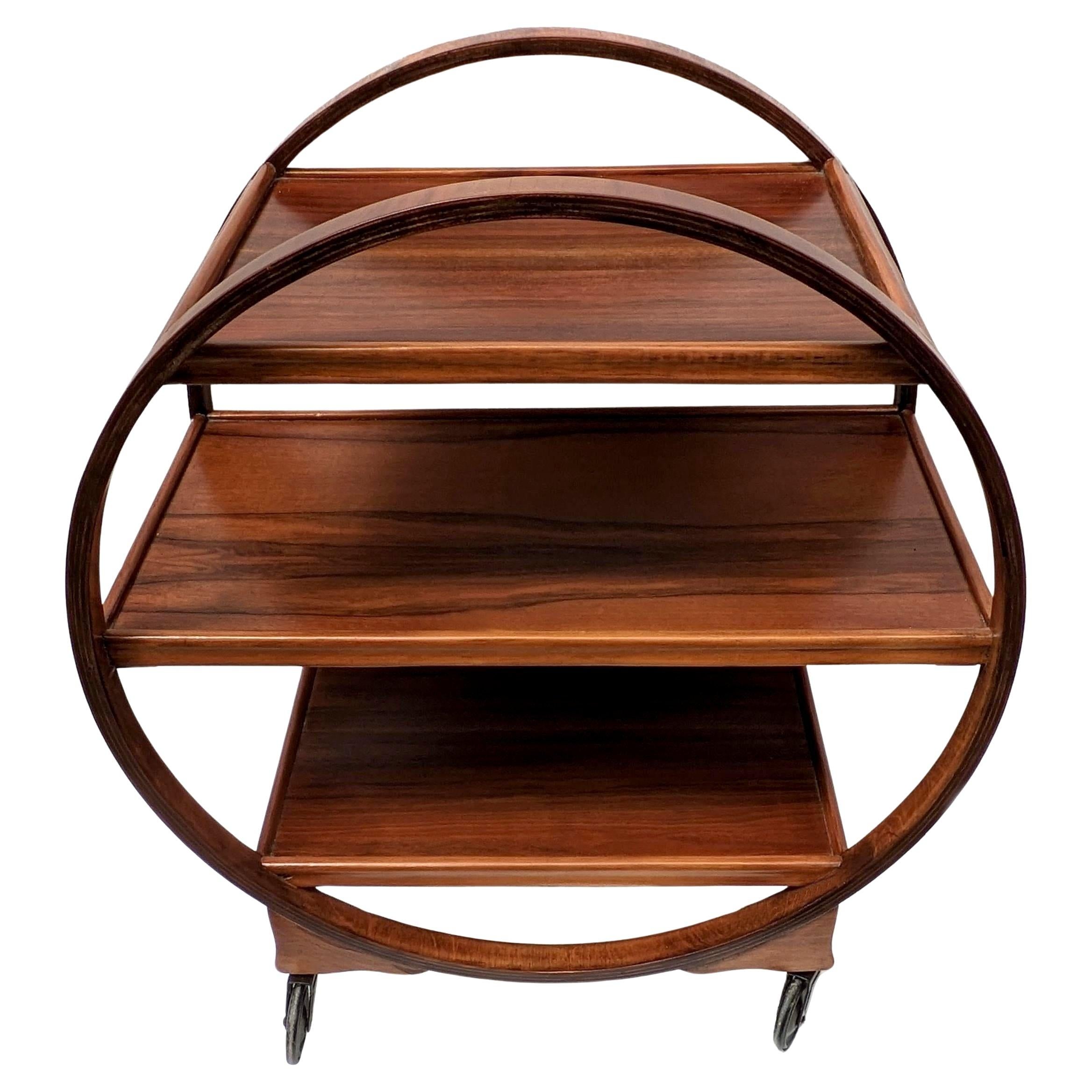Art Deco Iconic Circular Walnut Drinks Bar Cart Trolley, English, 1930s In Good Condition For Sale In Devon, England