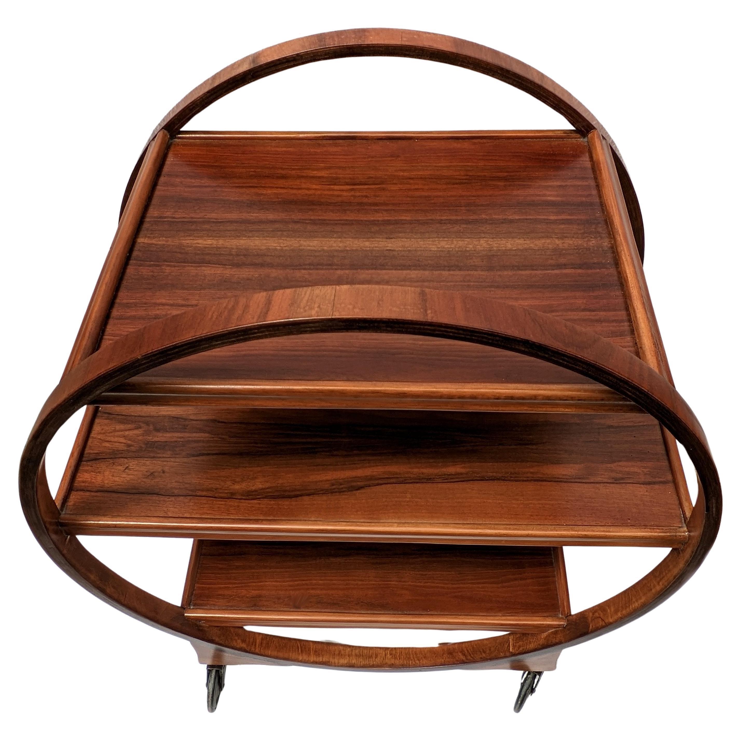 20th Century Art Deco Iconic Circular Walnut Drinks Bar Cart Trolley, English, 1930s For Sale