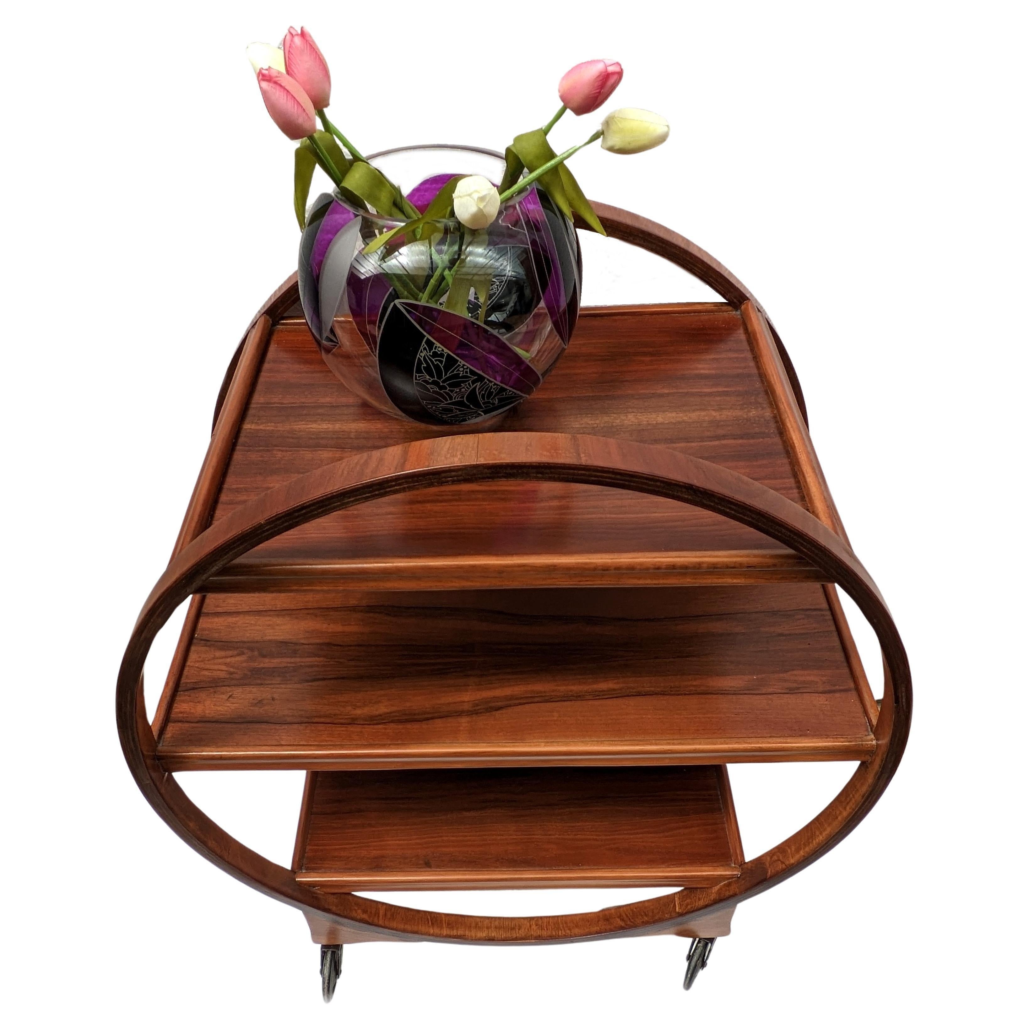 Art Deco Iconic Circular Walnut Drinks Bar Cart Trolley, English, 1930s For Sale 4