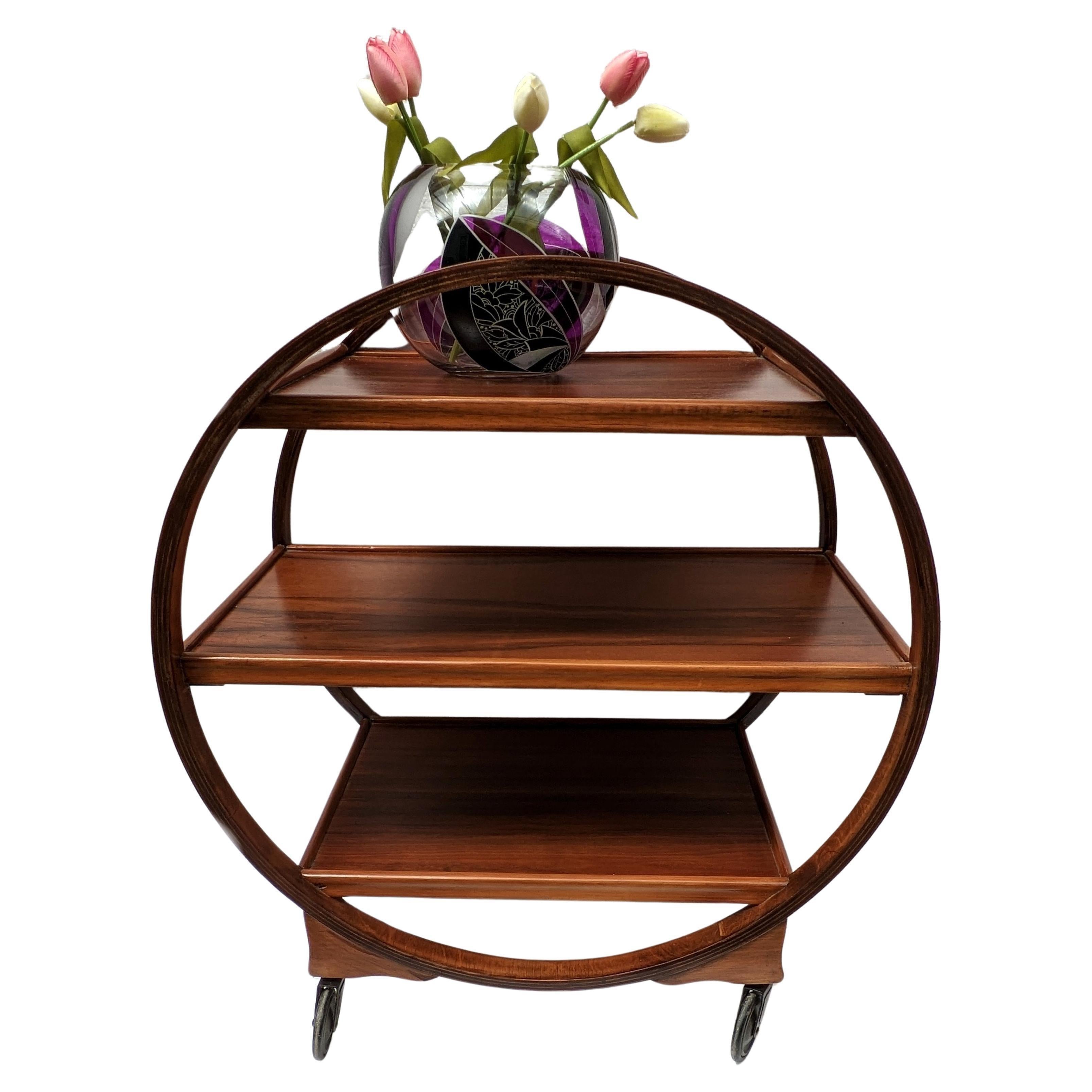 Art Deco Iconic Circular Walnut Drinks Bar Cart Trolley, English, 1930s For Sale 5