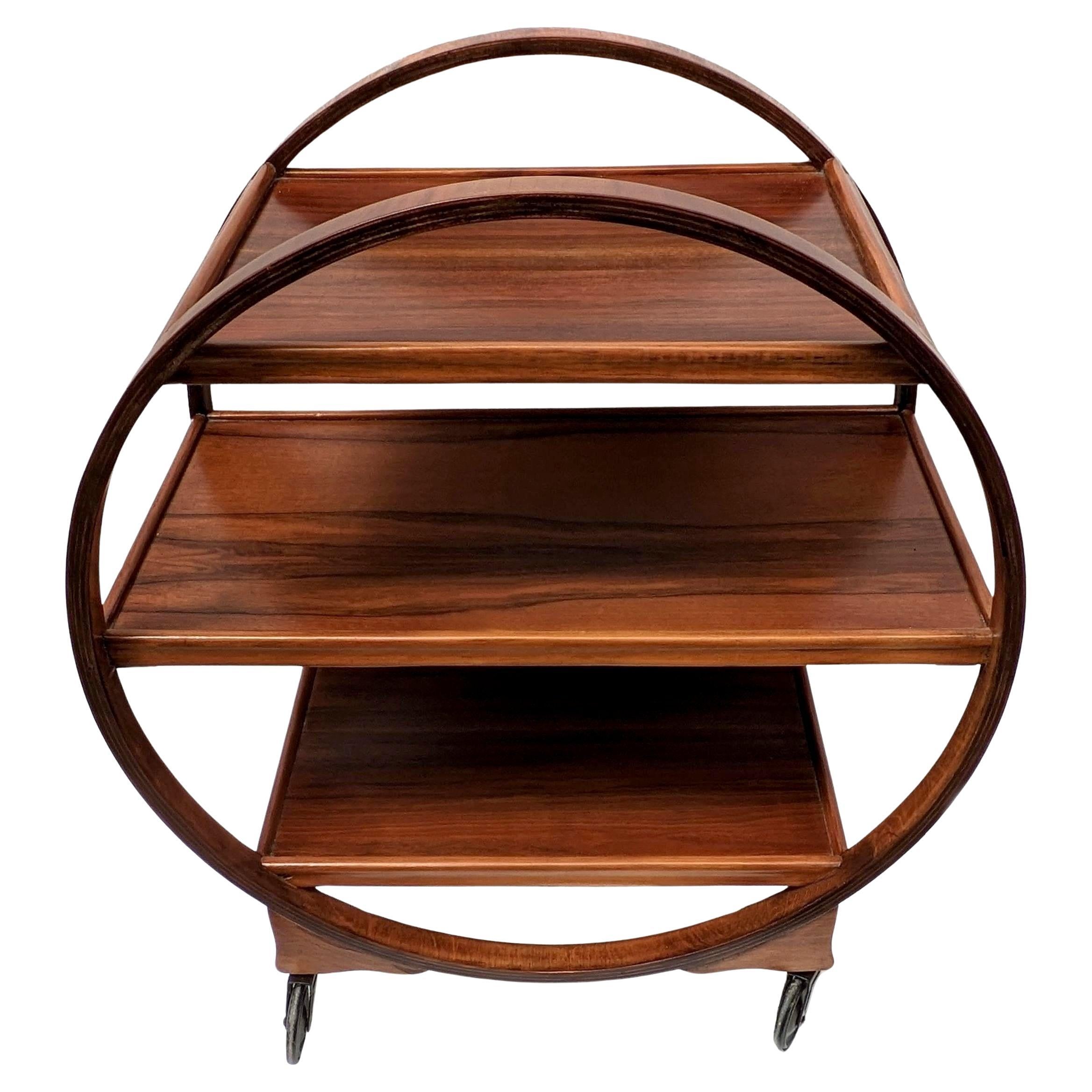 Carrello da bar circolare in noce Art Deco Iconic, inglese, anni '30