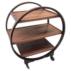 Art Déco Icónico Carrito Circular de Nogal Savoy, Años 30
