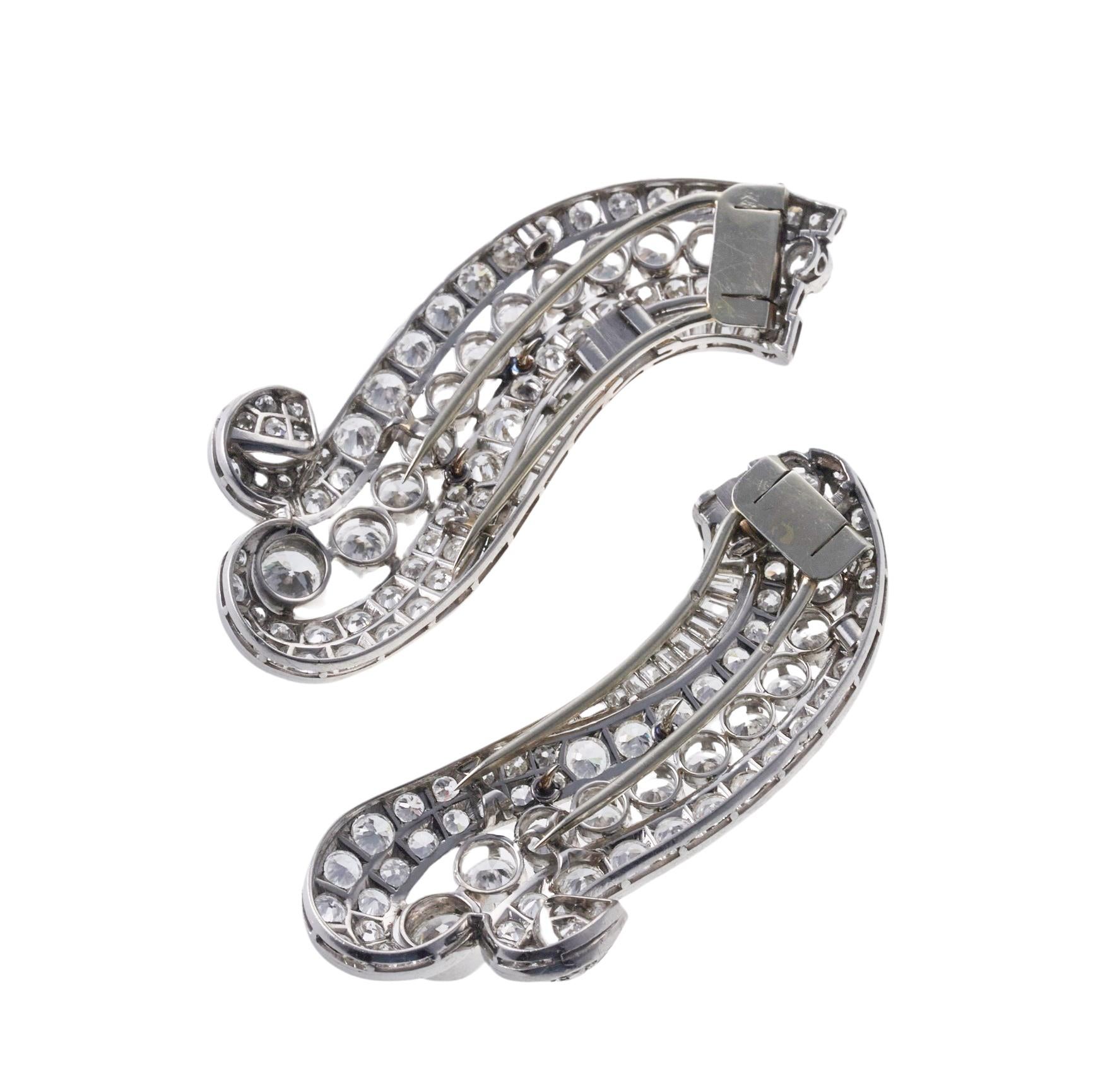 Women's Art Deco Iconic English Diamond Platinum Brooch Set For Sale