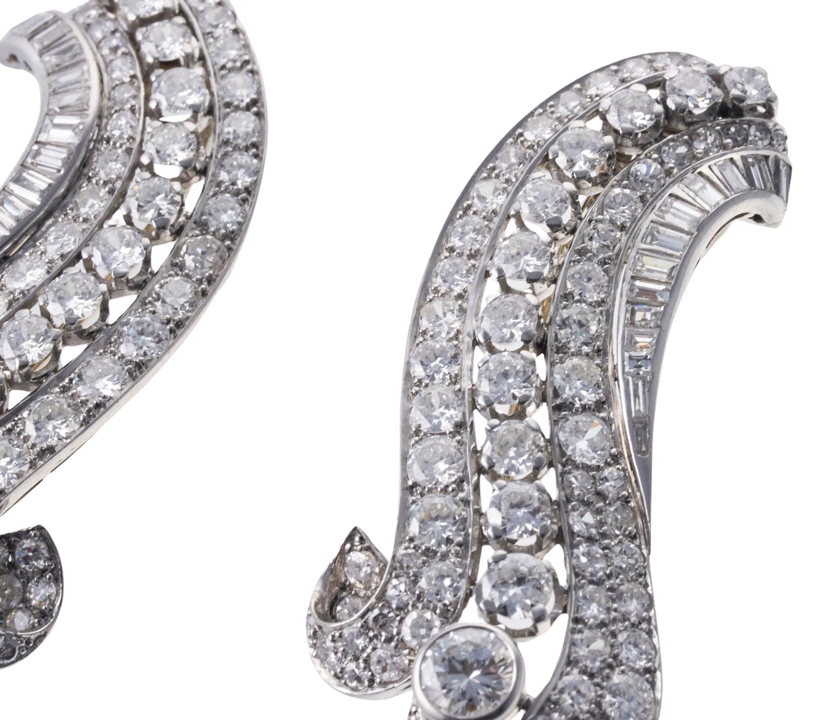 Art Deco Iconic English Diamond Platinum Brooch Set For Sale 2
