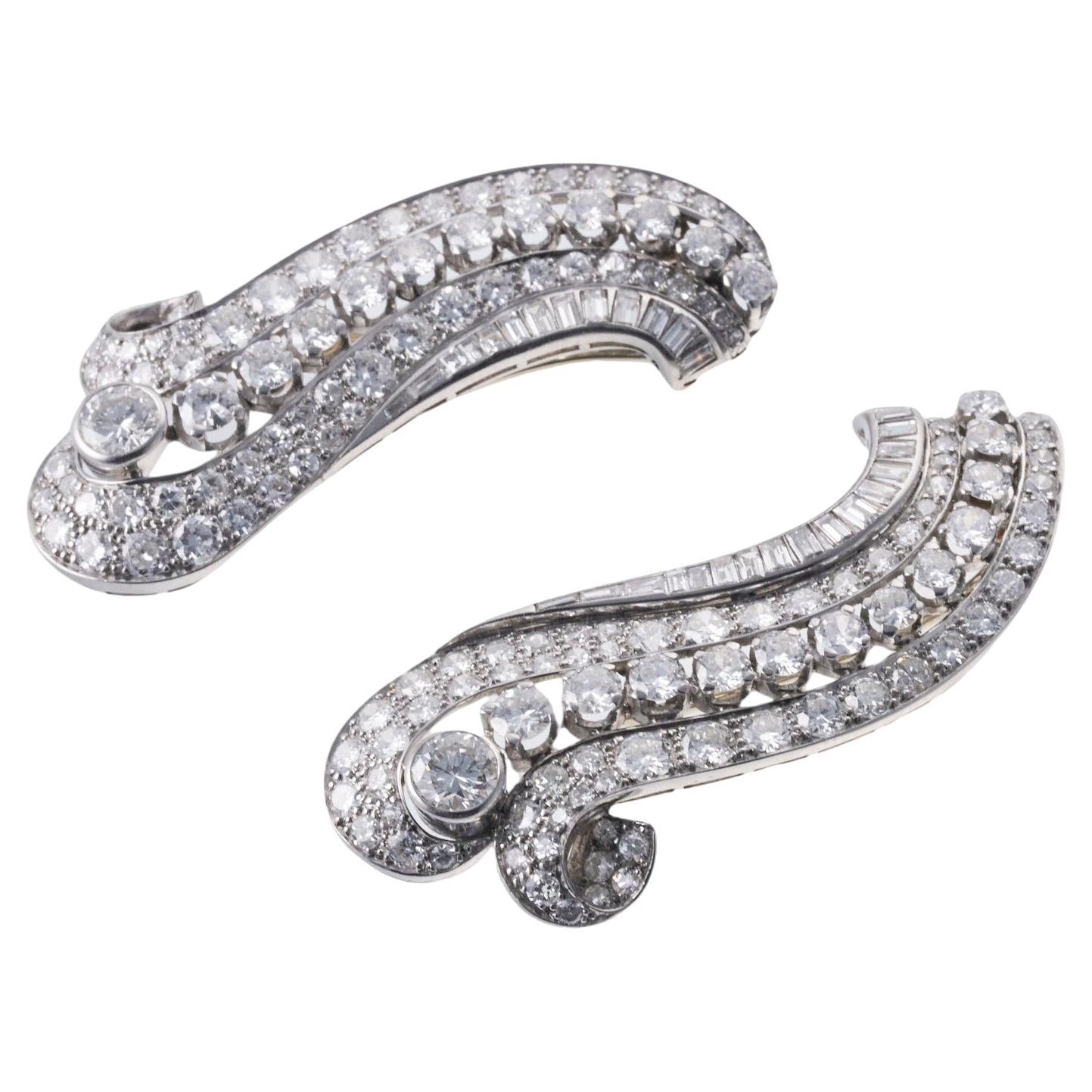 Art Deco Iconic English Diamond Platinum Brooch Set