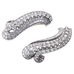 Antique Art Deco Iconic English Diamond Platinum Brooch Set