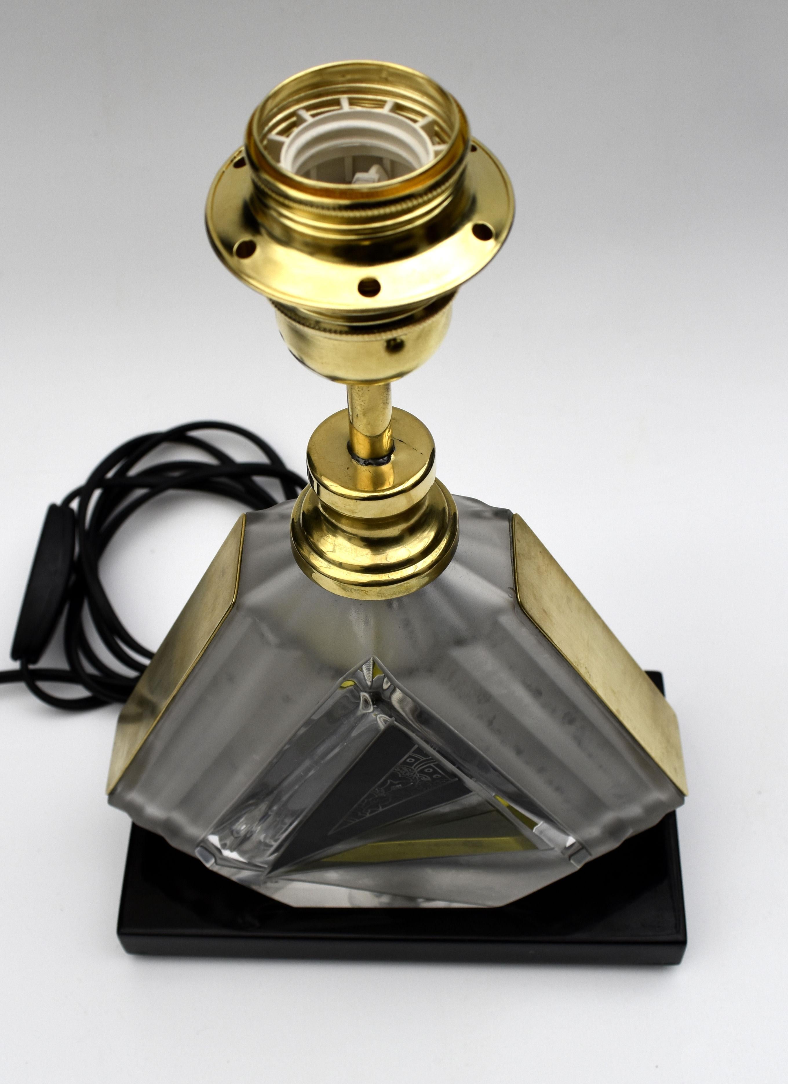 Czech Art Deco Iconic Glass Table Lamp By Karl Palda, c1930 For Sale