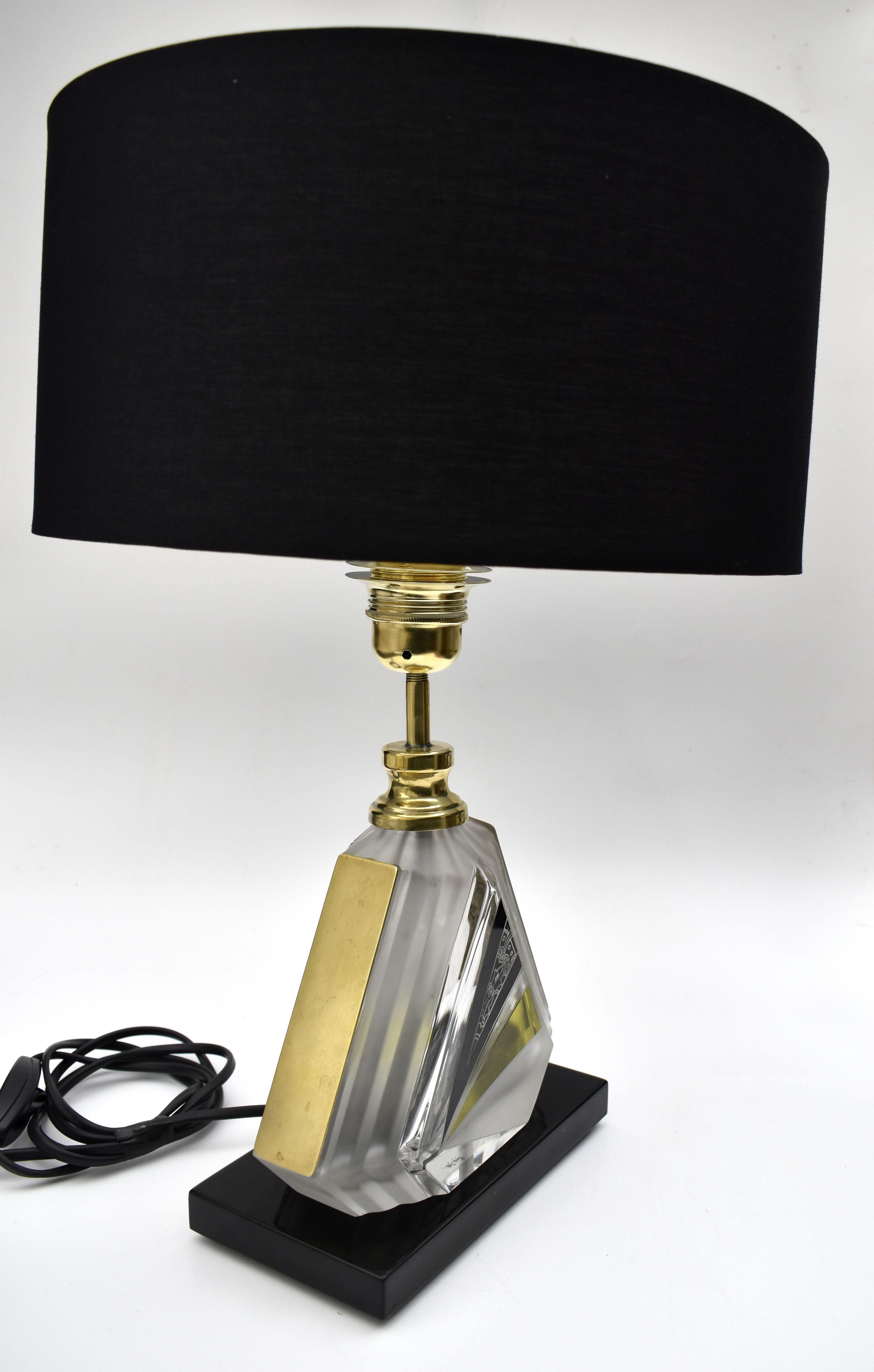 Brass Art Deco Iconic Glass Table Lamp By Karl Palda, c1930 For Sale