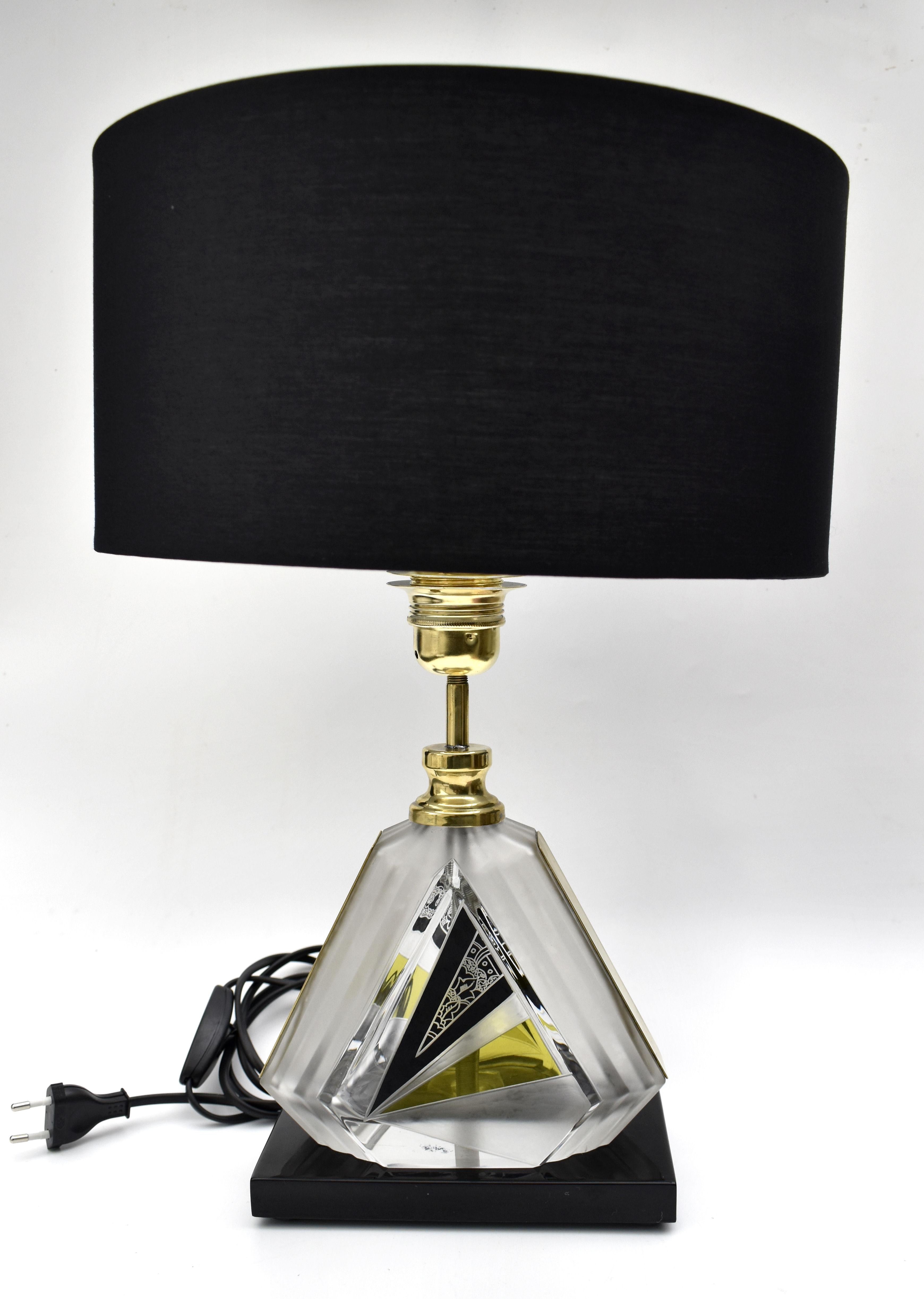 Brass Art Deco Iconic Glass Table Lamp By Karl Palda, c1930 For Sale