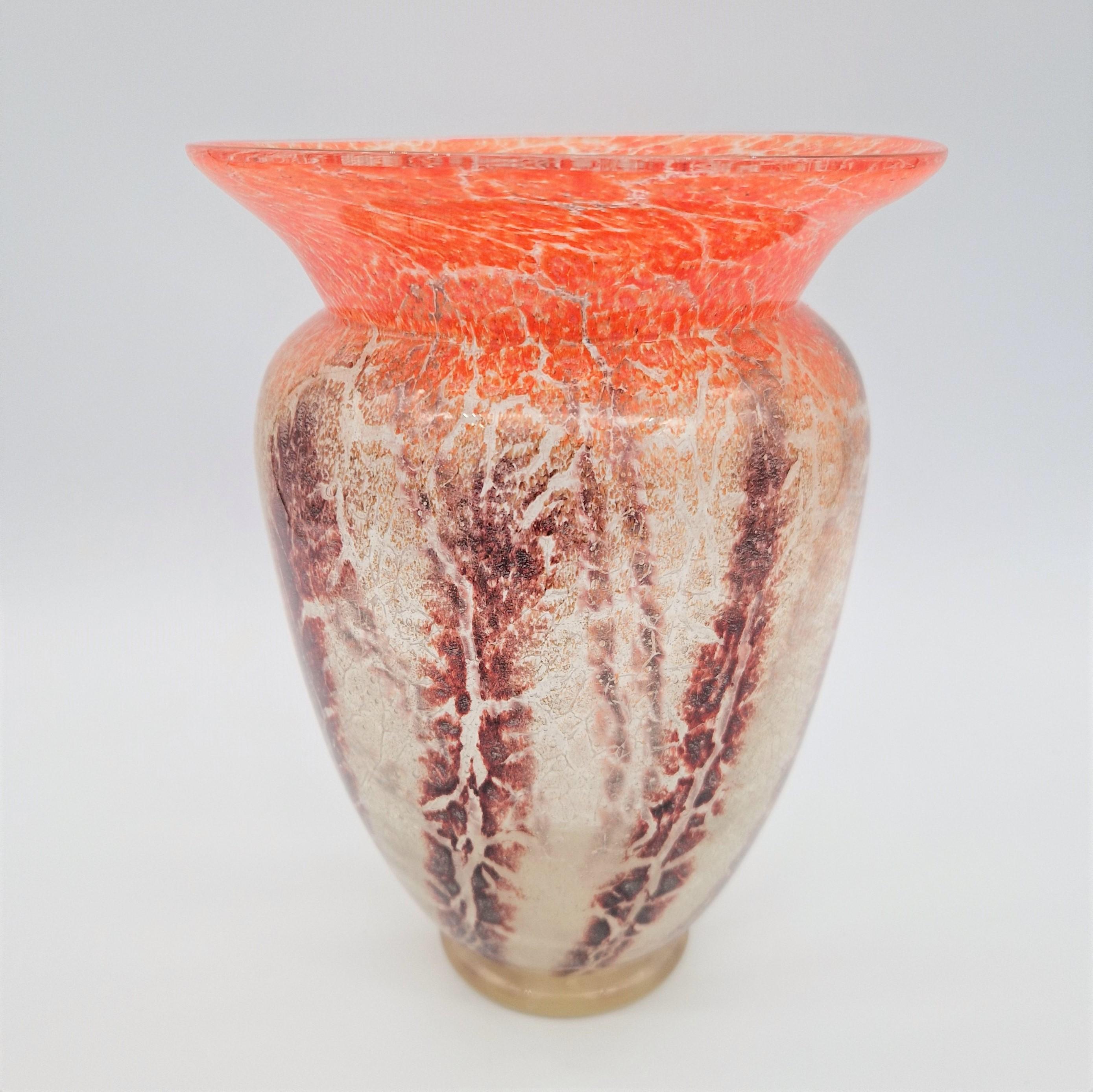 German Art Deco Ikora Glass Vase from WMF by Karl Wiedmann. 1930 - 1935 For Sale