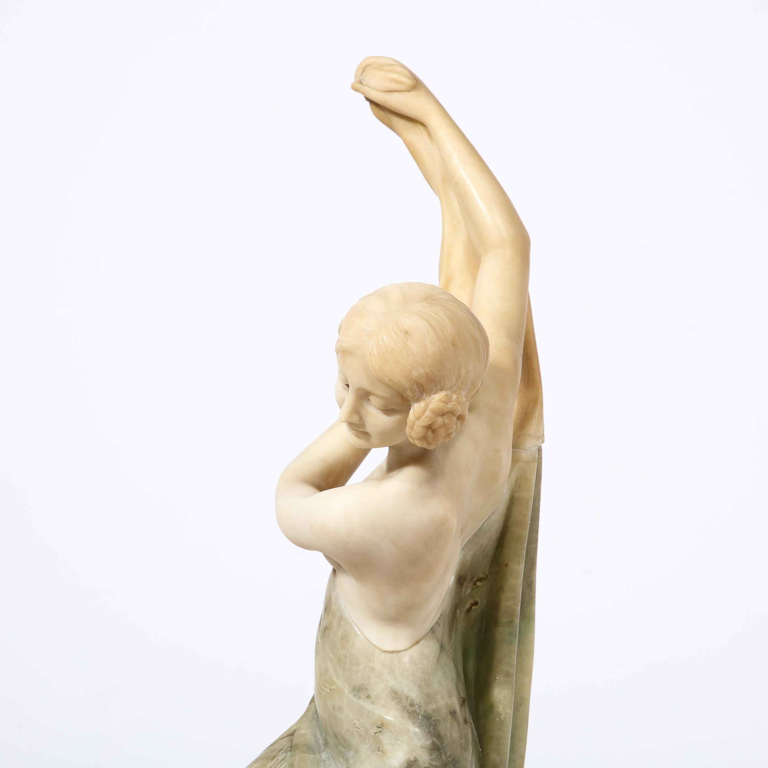 Beleuchtete Art-Déco-Flapper-Skulptur aus Alabaster, signiert Prof Libero Grimigni  im Angebot 4