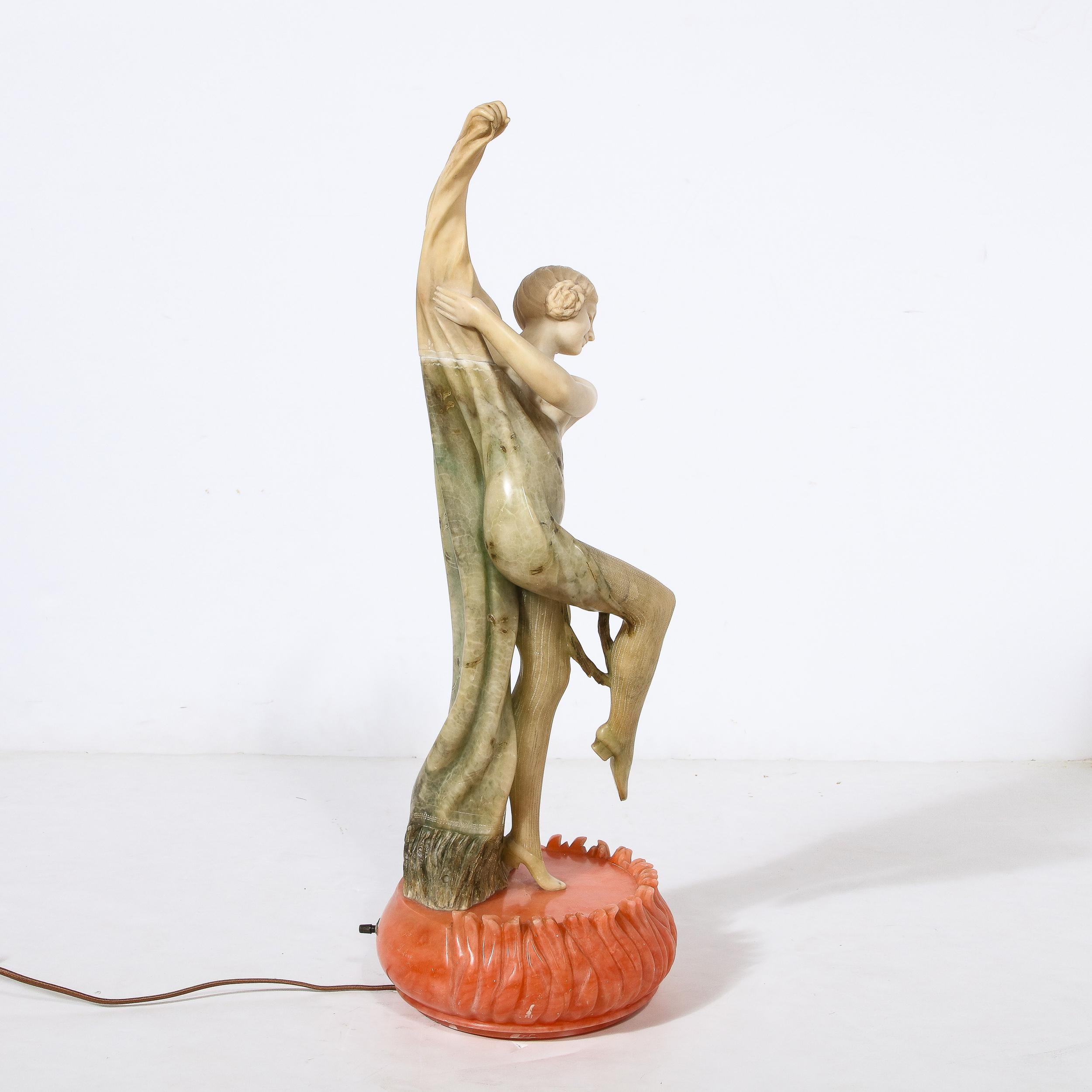 Beleuchtete Art-Déco-Flapper-Skulptur aus Alabaster, signiert Prof Libero Grimigni  im Angebot 6