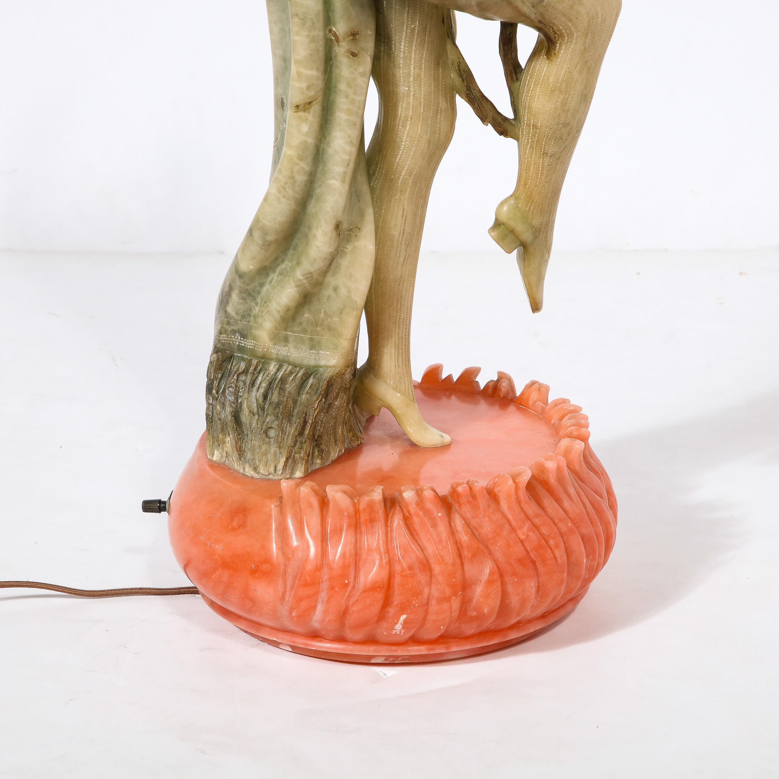 Beleuchtete Art-Déco-Flapper-Skulptur aus Alabaster, signiert Prof Libero Grimigni  im Angebot 7