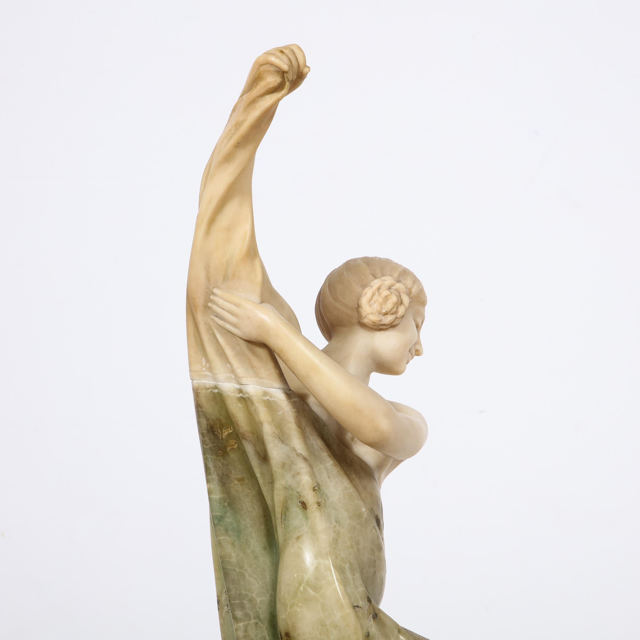 Beleuchtete Art-Déco-Flapper-Skulptur aus Alabaster, signiert Prof Libero Grimigni  im Angebot 8