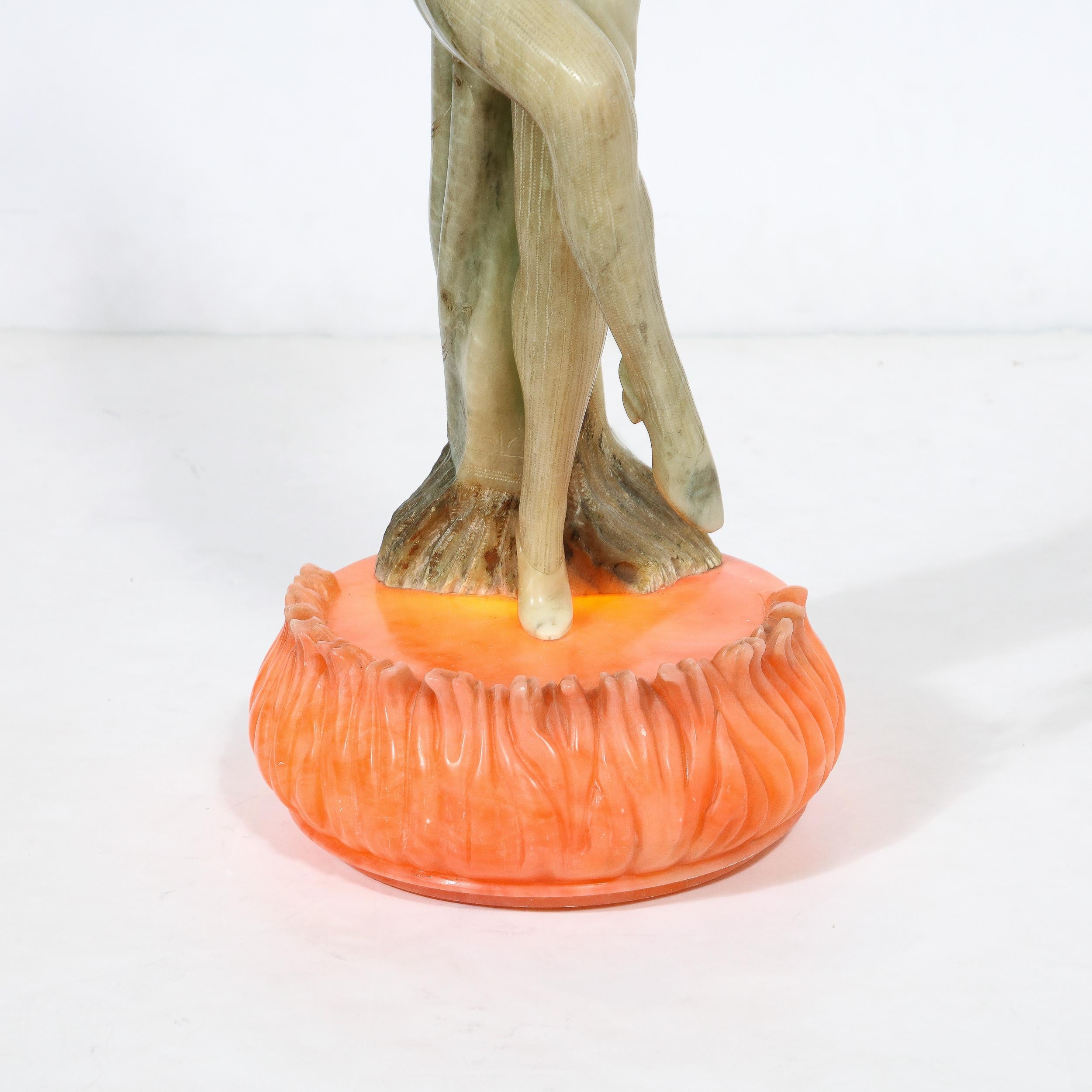 Art Deco Illuminated Alabaster Flapper Sculpture signed Prof Libero Grimigni  For Sale 10