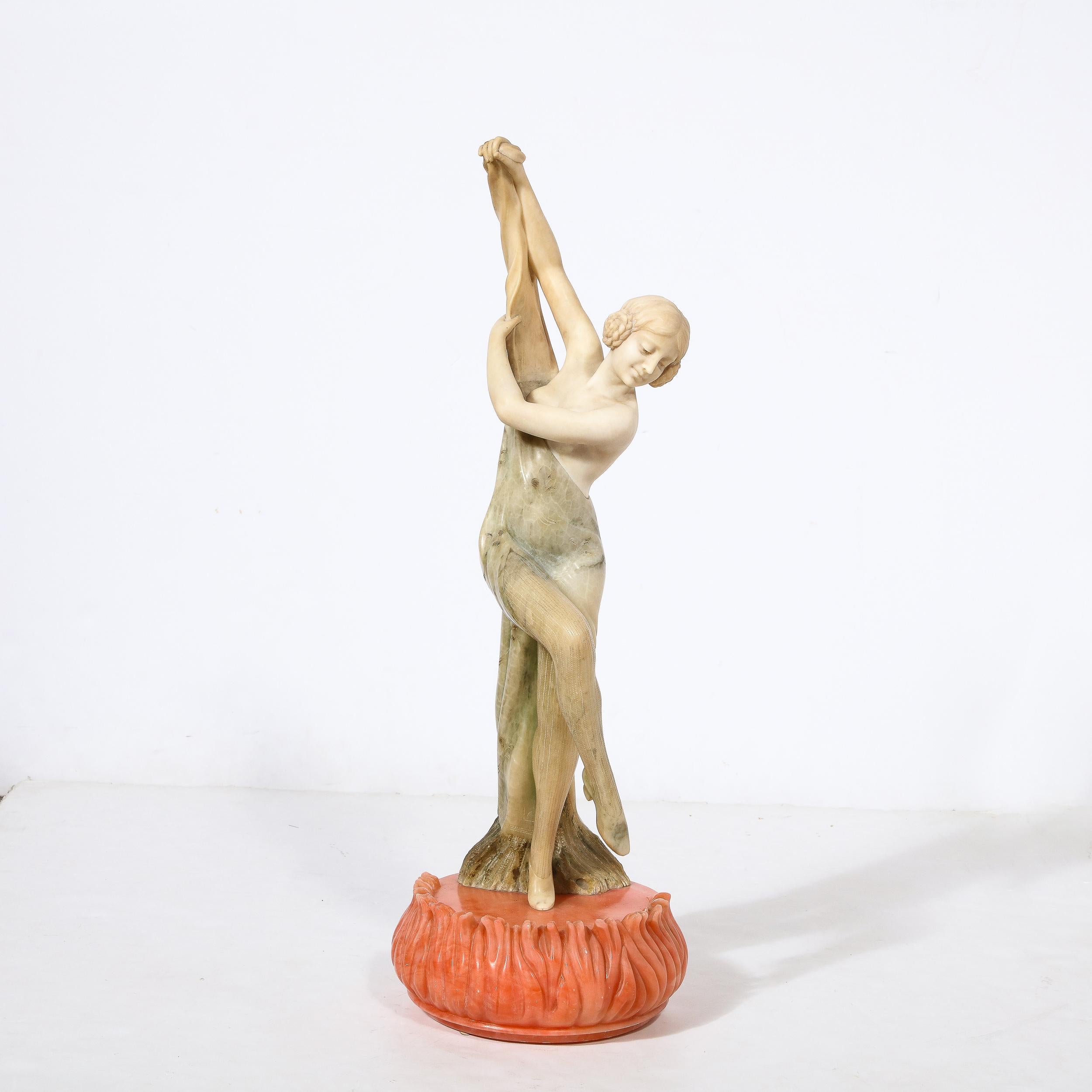 Beleuchtete Art-Déco-Flapper-Skulptur aus Alabaster, signiert Prof Libero Grimigni  (Italienisch) im Angebot