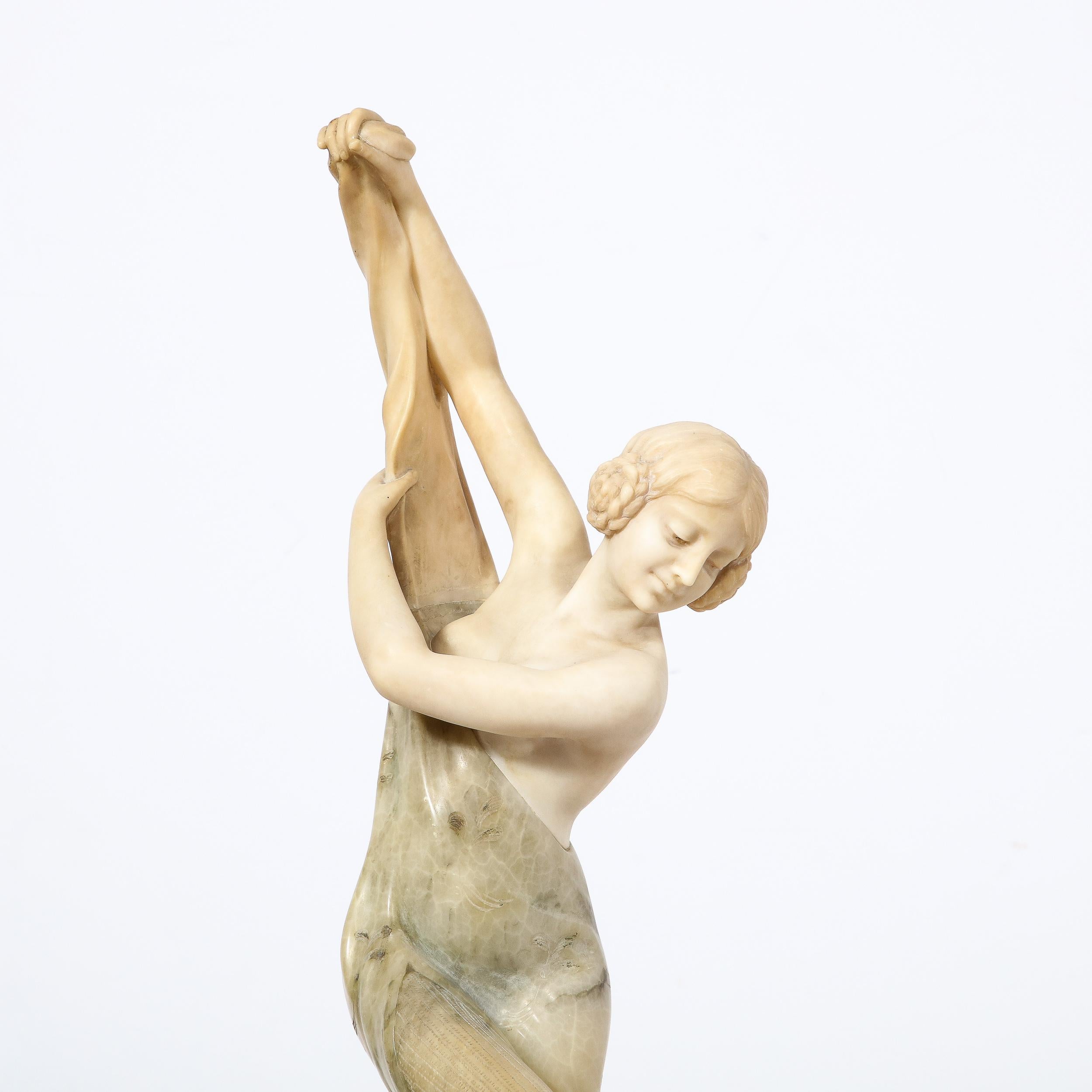 Beleuchtete Art-Déco-Flapper-Skulptur aus Alabaster, signiert Prof Libero Grimigni  im Zustand „Hervorragend“ im Angebot in New York, NY