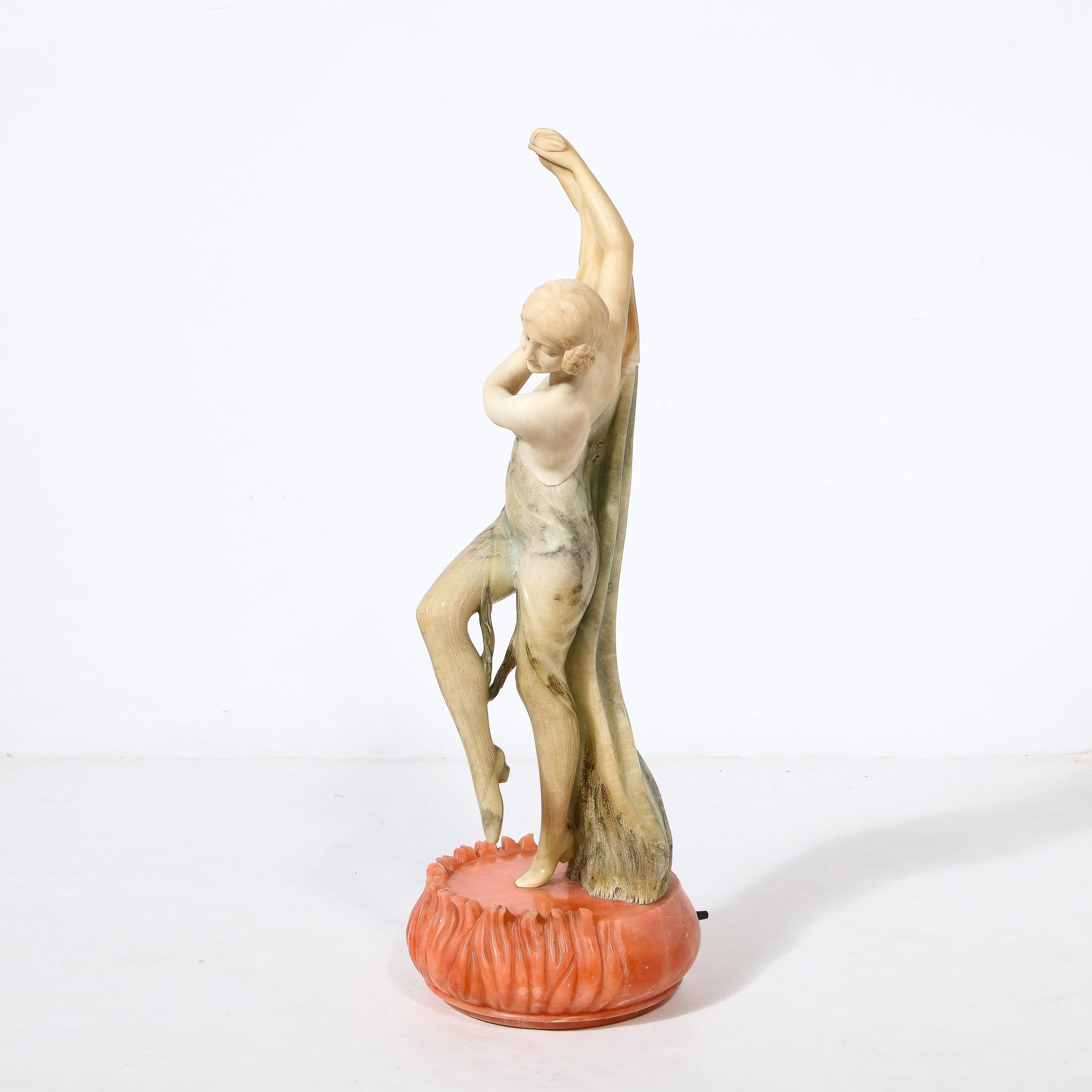 Beleuchtete Art-Déco-Flapper-Skulptur aus Alabaster, signiert Prof Libero Grimigni  im Angebot 2