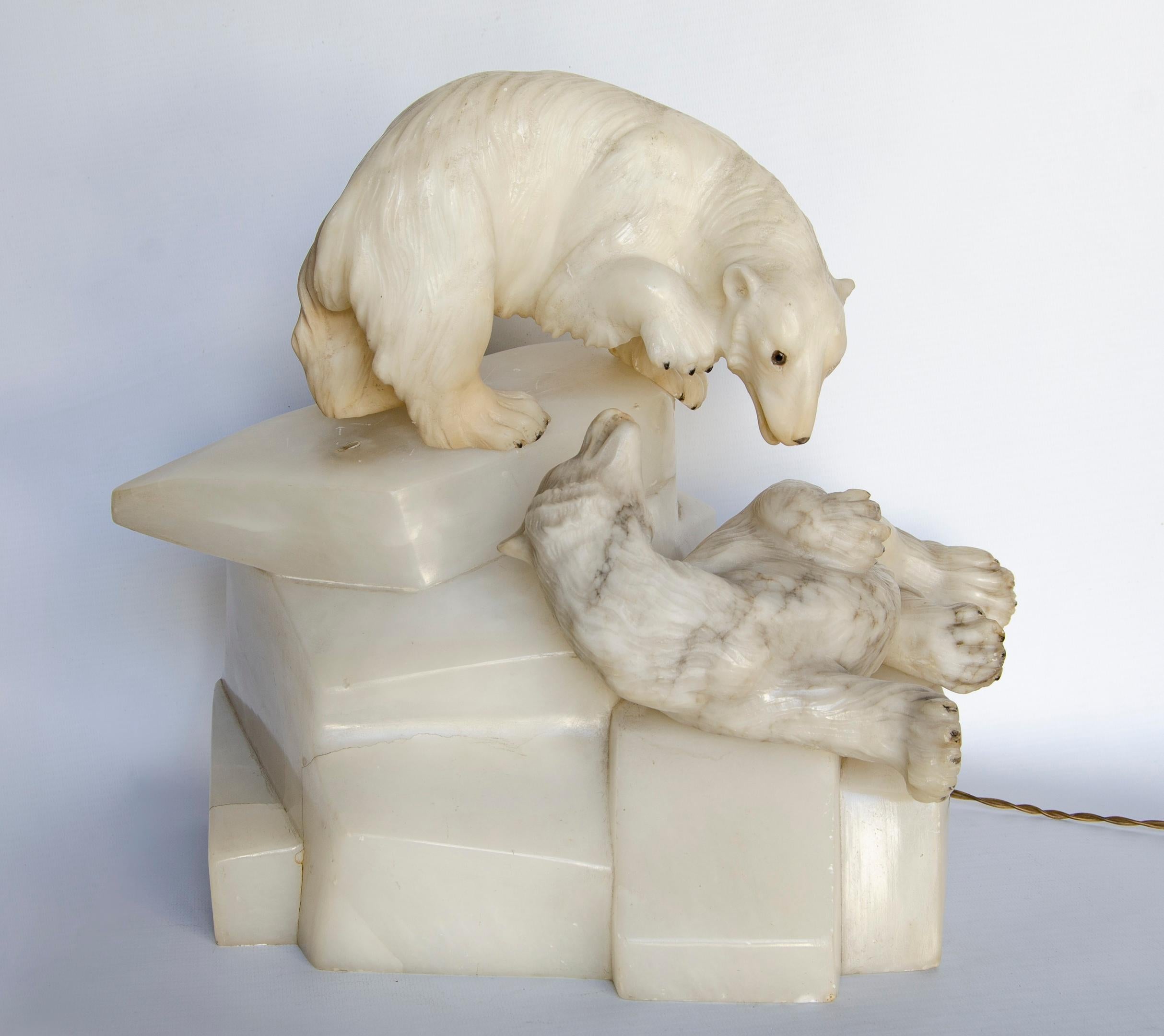 Early 20th Century Art Deco Illuminated Bear Sculpture For Sale