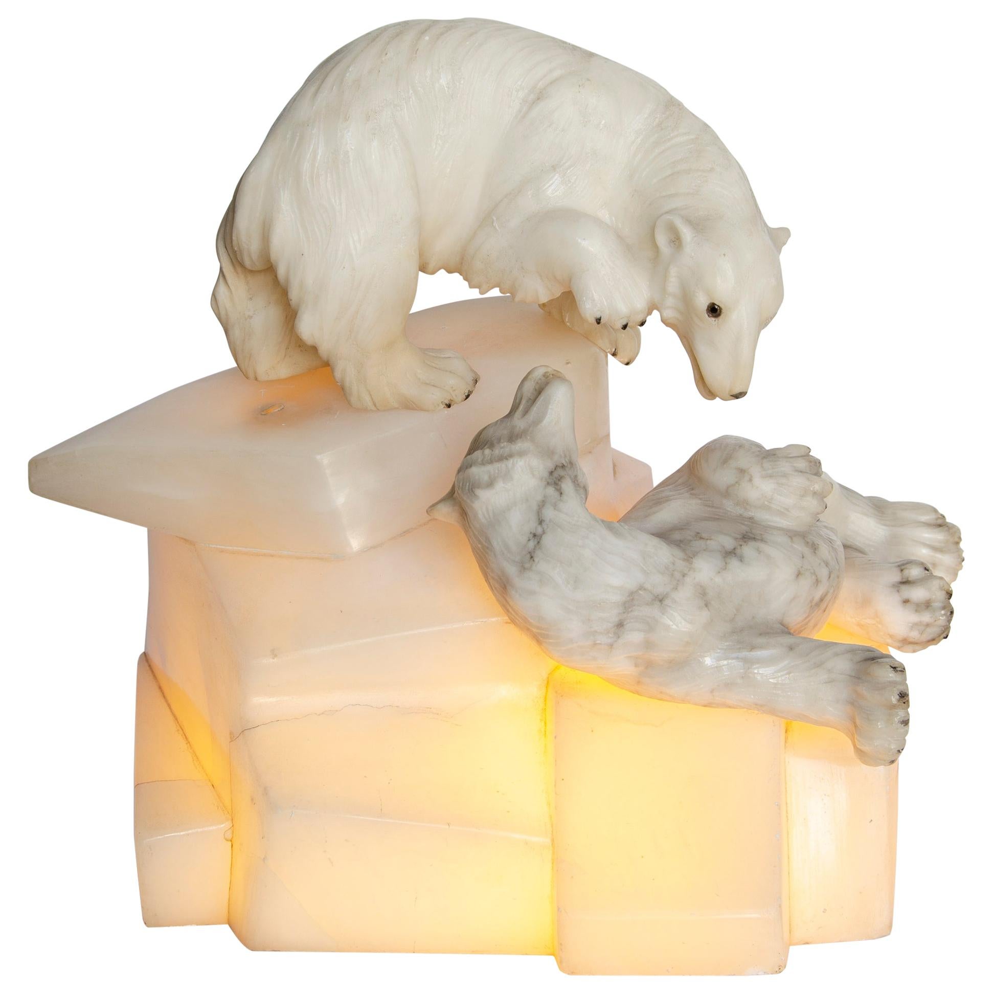 Art Deco Illuminated Bear Sculpture For Sale