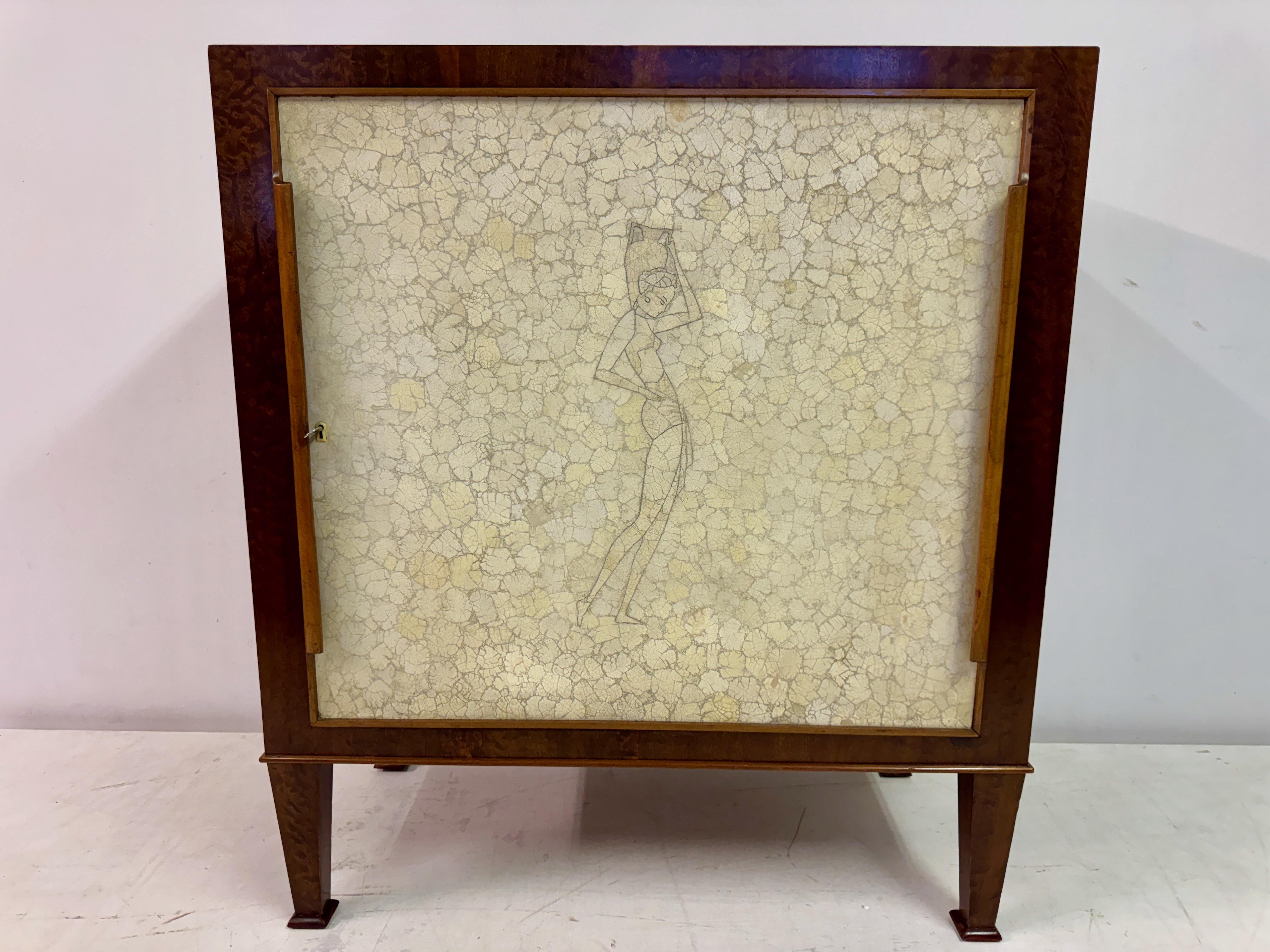 Early and Rare Illuminated Cocktail Cabinet with Eggshell Front by Aldo Tura For Sale 1