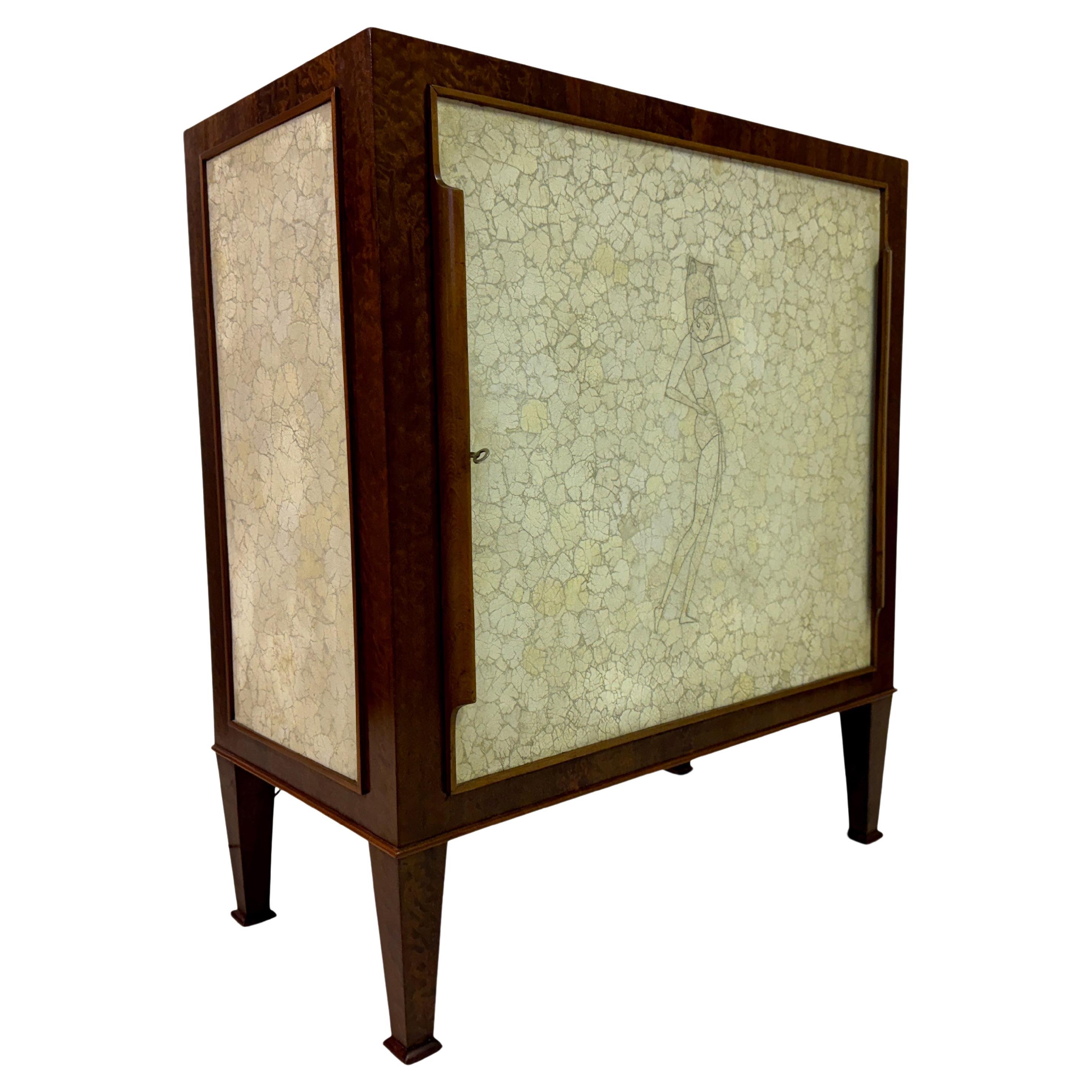 Early and Rare Illuminated Cocktail Cabinet with Eggshell Front by Aldo Tura For Sale