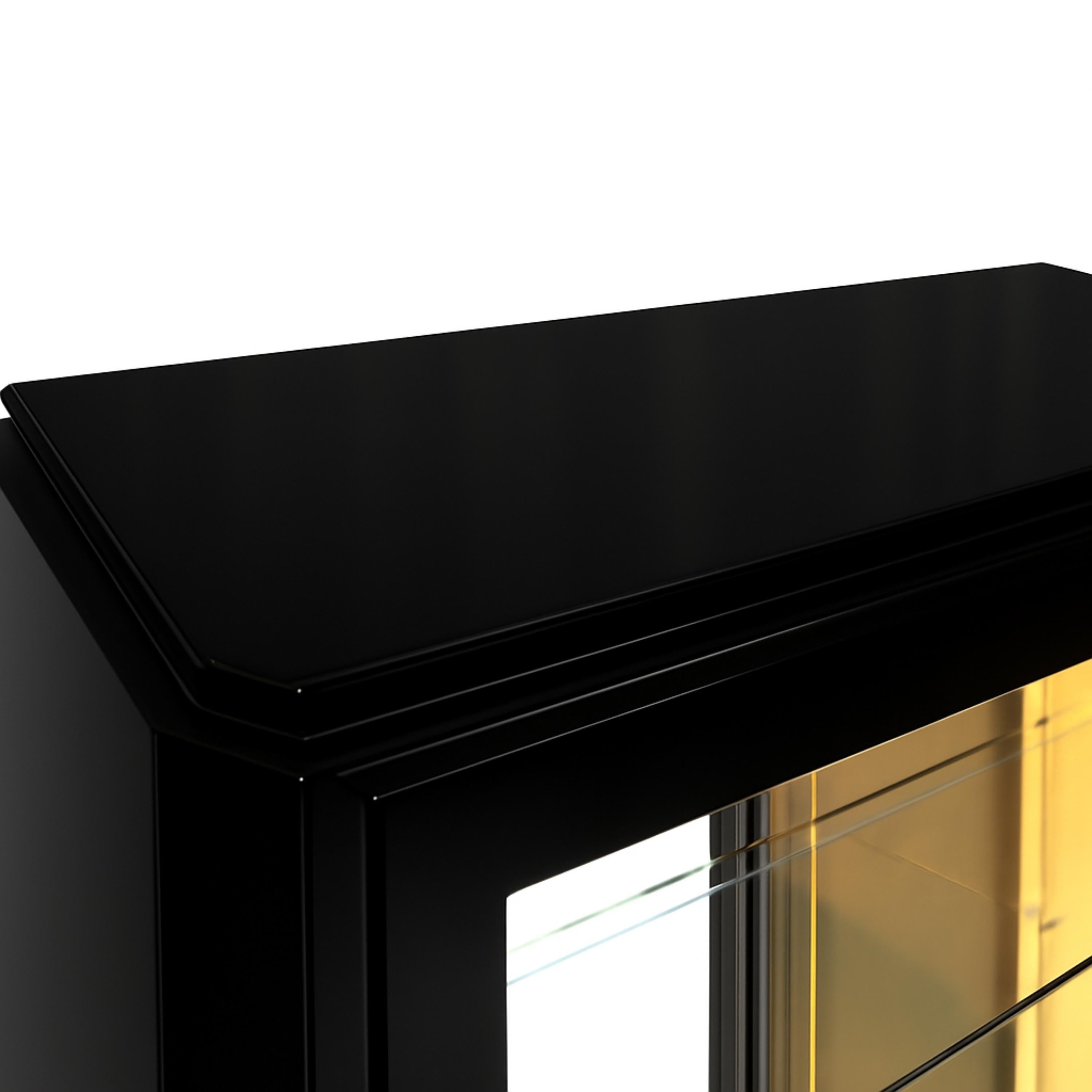 Art Deco Illuminated Display Black Lacquer  Cabinet, 1920, France For Sale 1