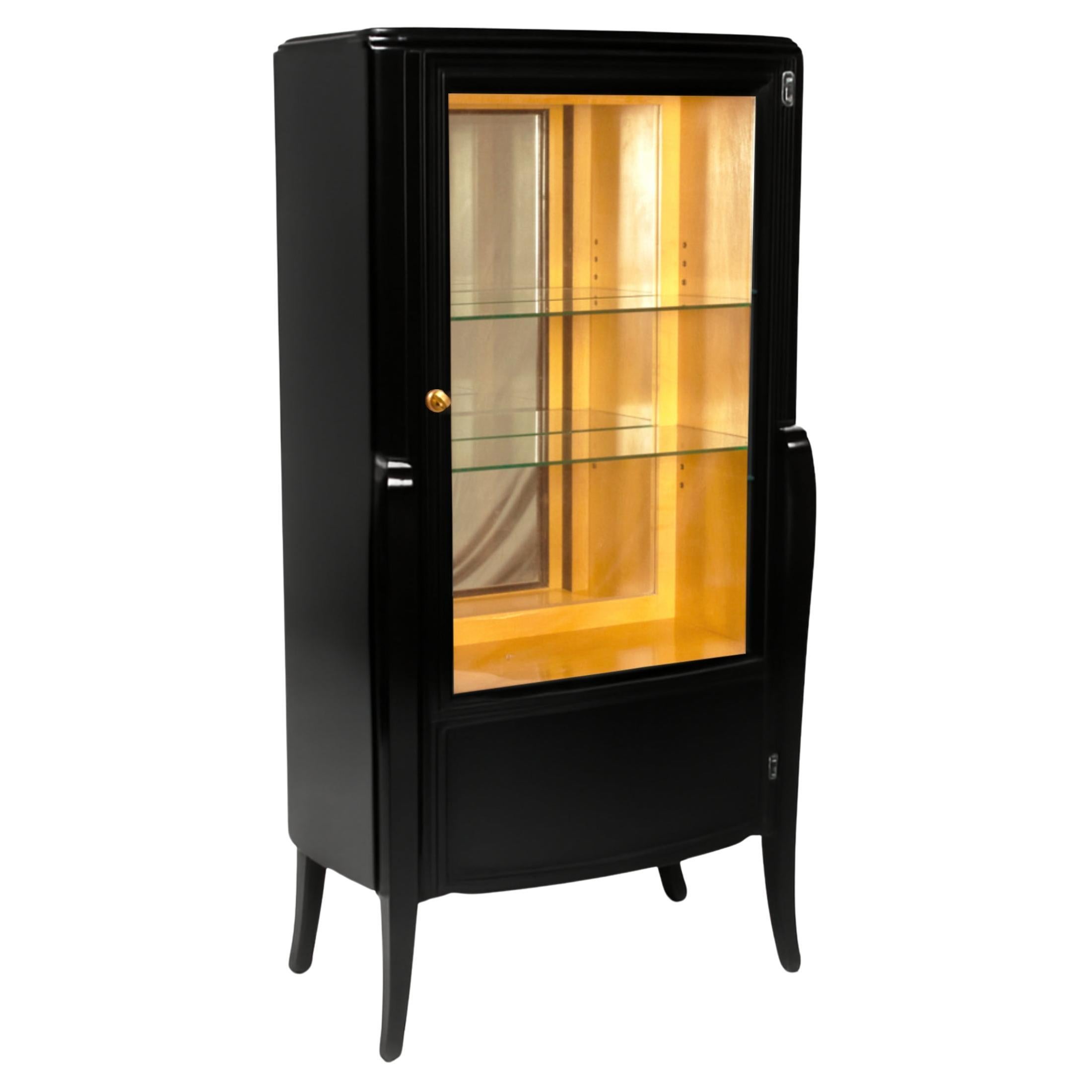 Art Deco Beleuchtetes Display Schwarzer Lack  Kabinett, 1920, Frankreich