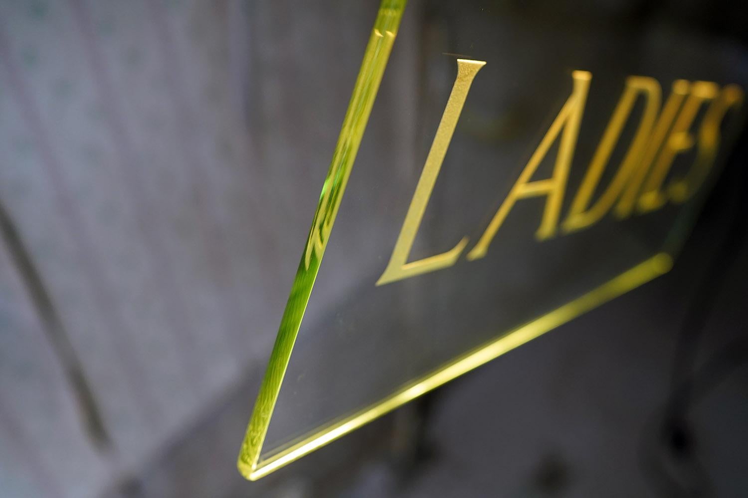 The very stylish Art Deco period illuminated display sign, designed by Internalite London, and constructed of metal & glass with acid etched lettering for Ladies, the whole in superb condition surviving from a cinema or theatre foyer and from the