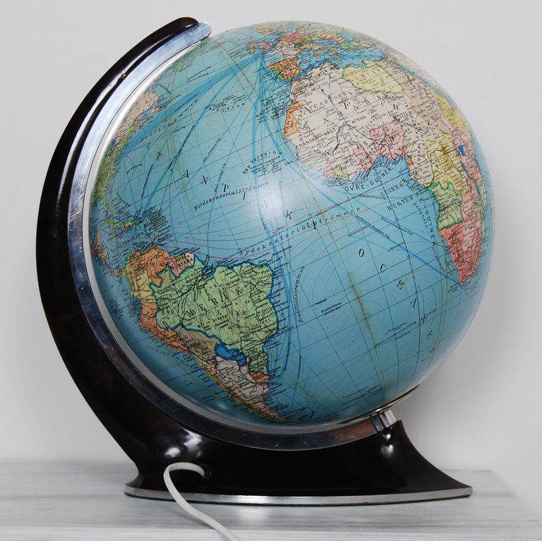 Art Deco Illuminated Glass Globe by Oestergaard, Columbus at 1stDibs