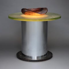 Art deco illuminated side table with "Saint-Gobain" round glass top