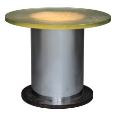 Art deco illuminated side table with "Saint-Gobain" round glass top