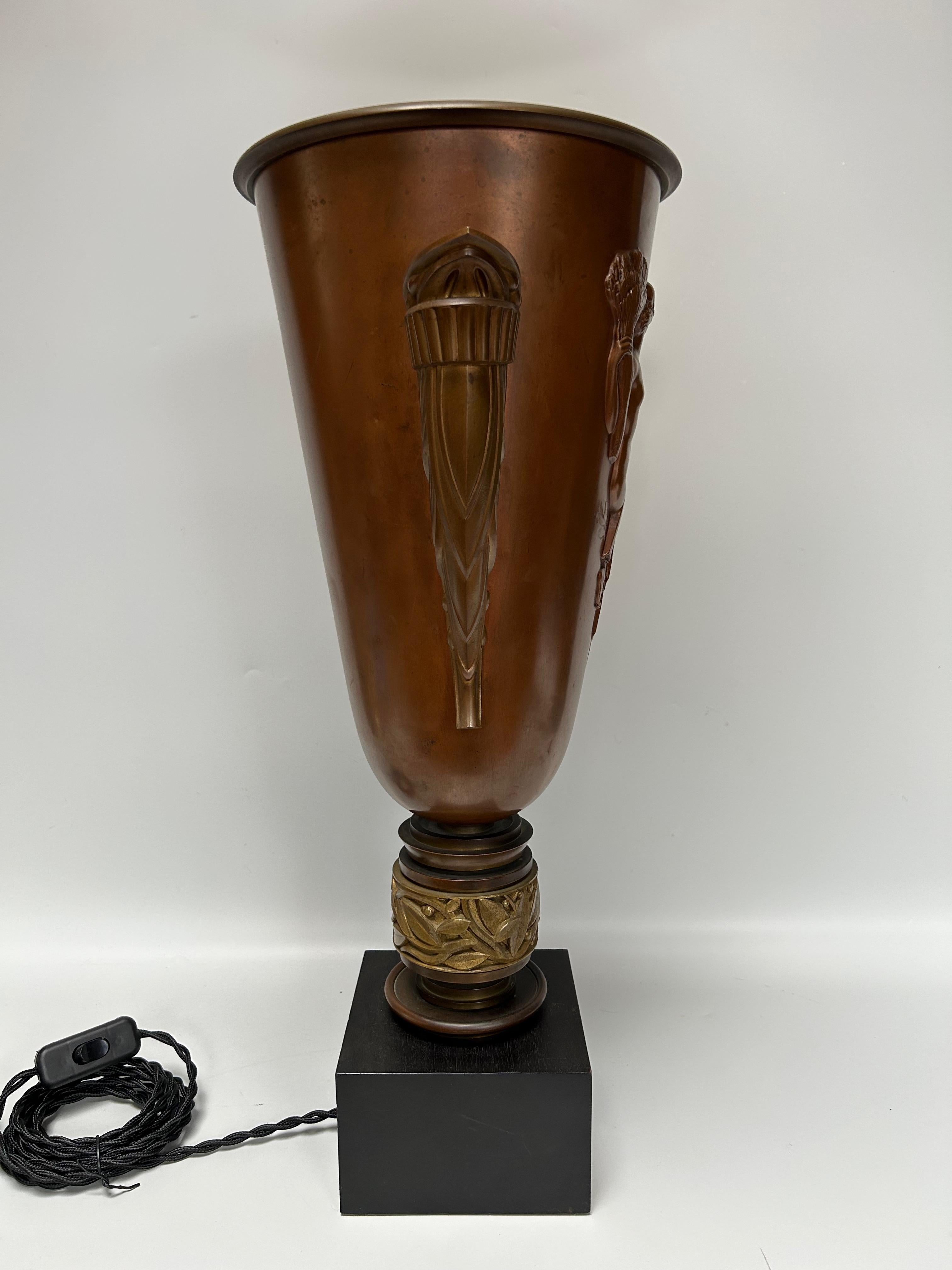 Bronze Art Deco Illuminated Urn Basin For Sale
