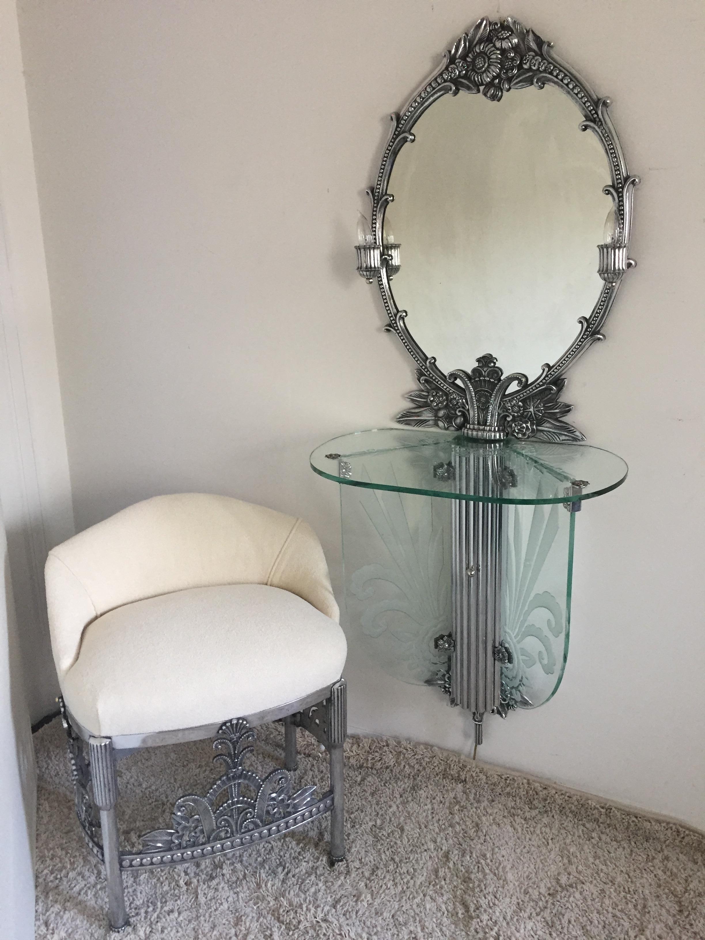 Art Deco Illuminated Vanity Together Mirror with Stool Paramount Theater Boston For Sale 2
