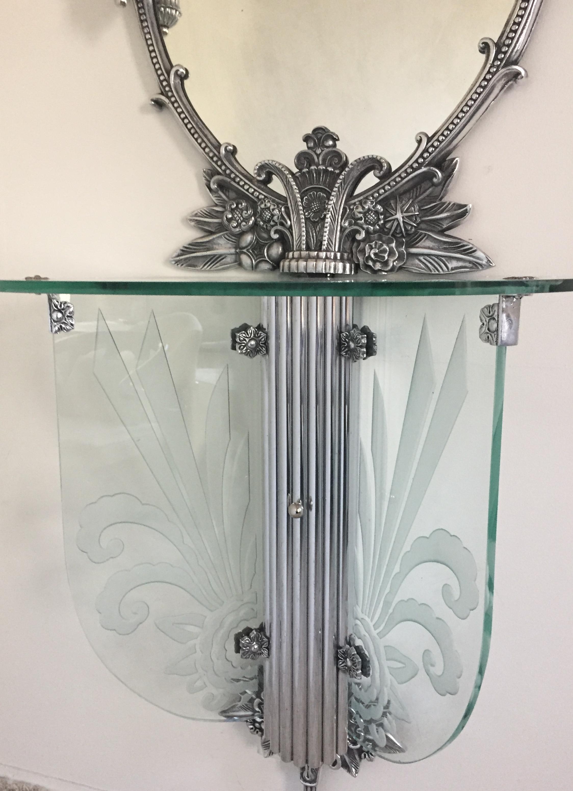 Art Deco Illuminated Vanity Together Mirror with Stool Paramount Theater Boston In Good Condition For Sale In Westport, CT