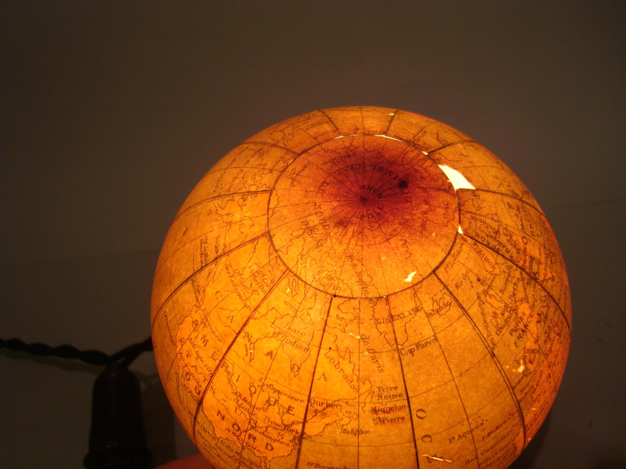 Art Deco Illuminated World Globe Table Lamp Glass, France 1