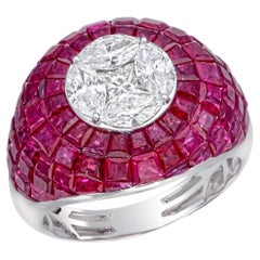 Art-Deco-Cocktailring mit Rubin und Diamant in Illusionsfassung