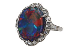 Retro Impressive Art Deco Brushstroke Black Opal Cocktail Ring