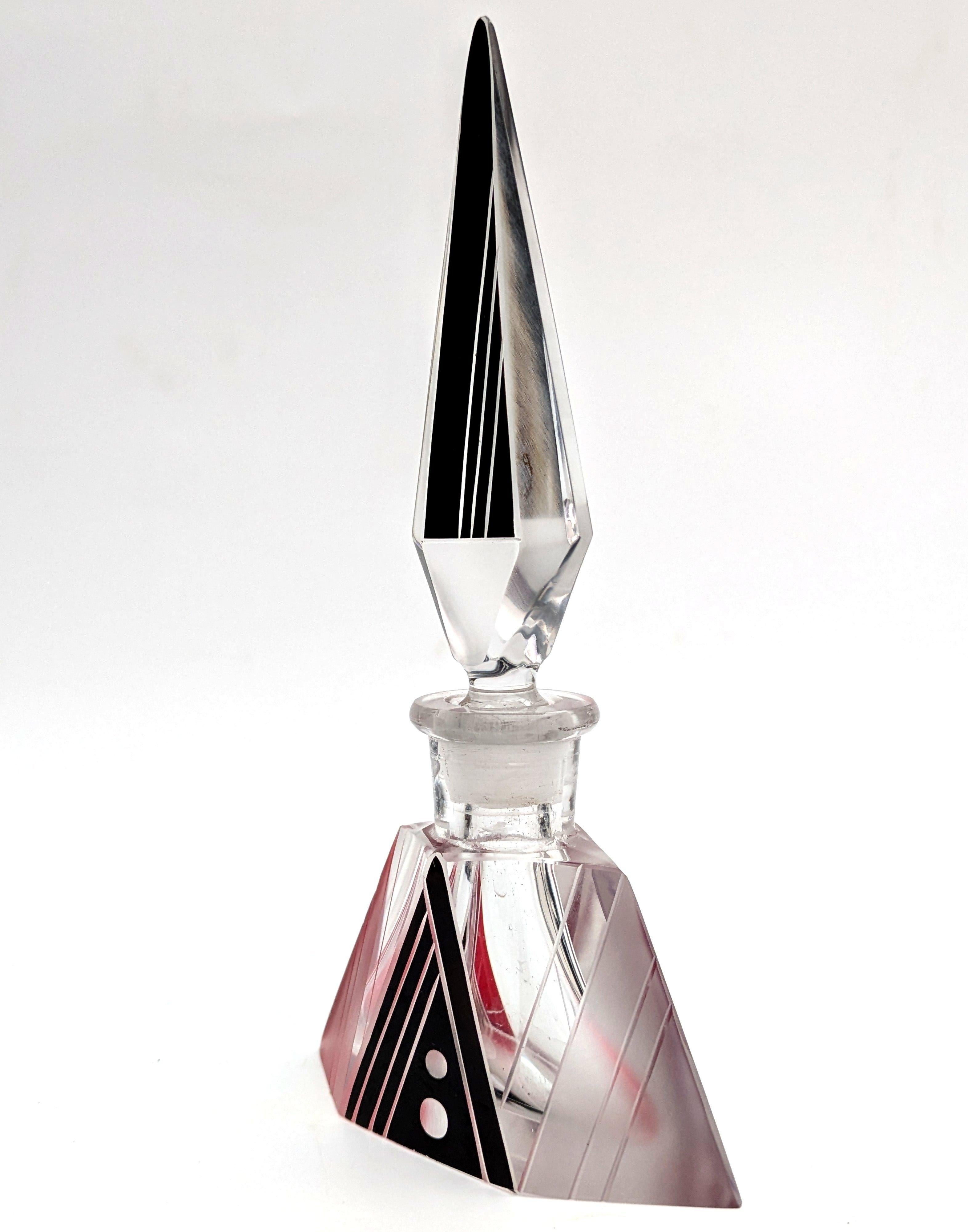 Czech Art Deco Impressive Glass Perfume Bottle By Karl Palda, 1930's For Sale