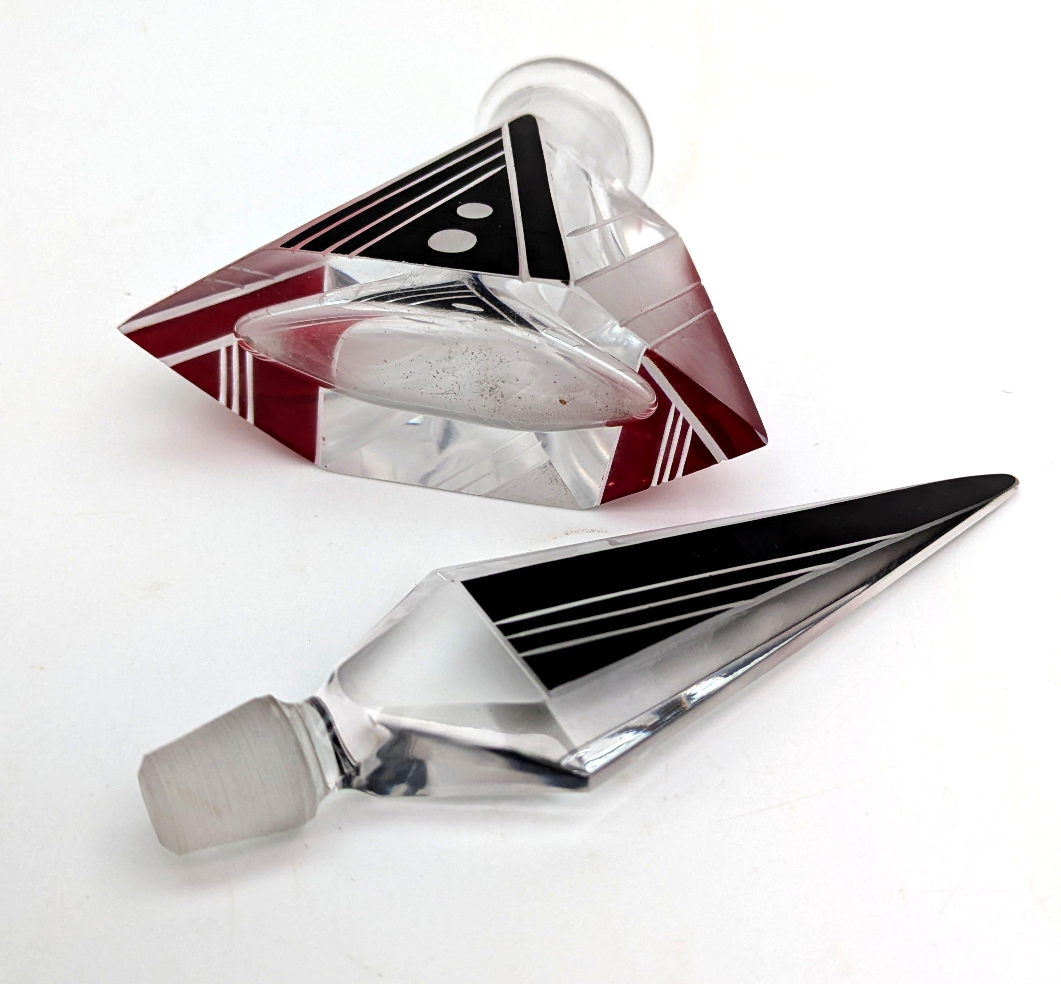 Cut Glass Art Deco Impressive Glass Perfume Bottle By Karl Palda, 1930's For Sale
