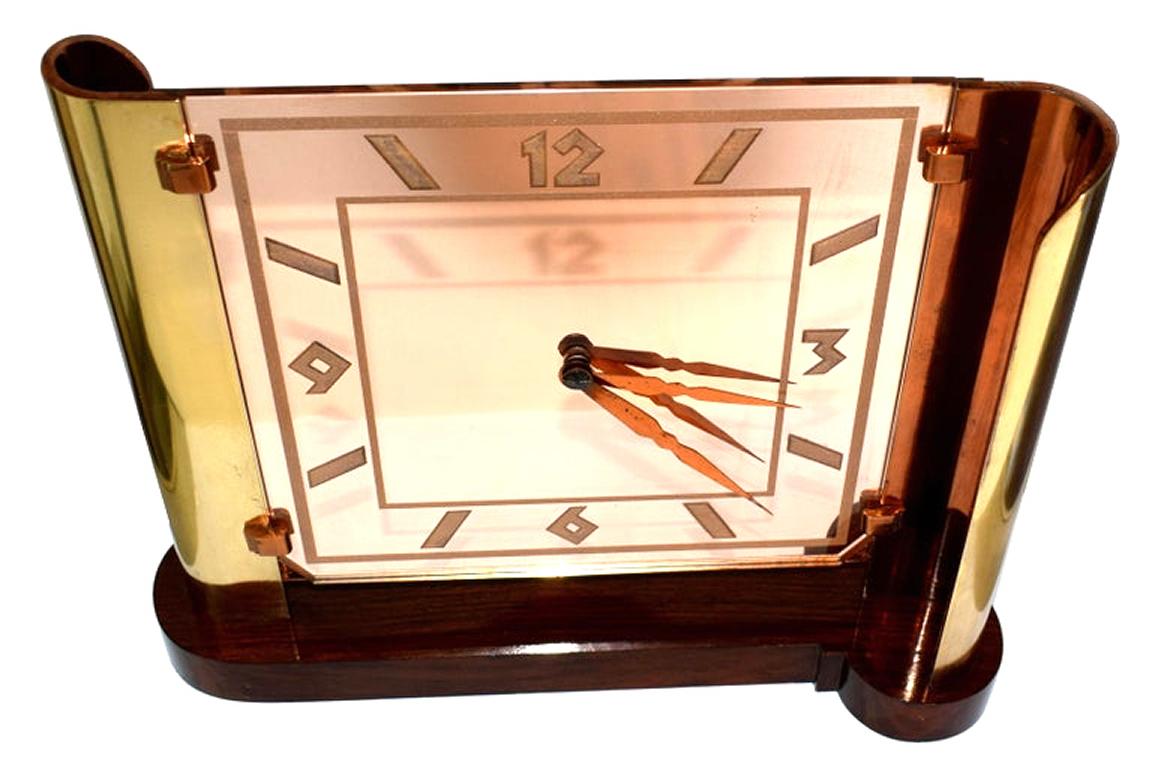 French Art Deco Impressive Streamline Modernist 8 Day Mantle Clock, circa 1930