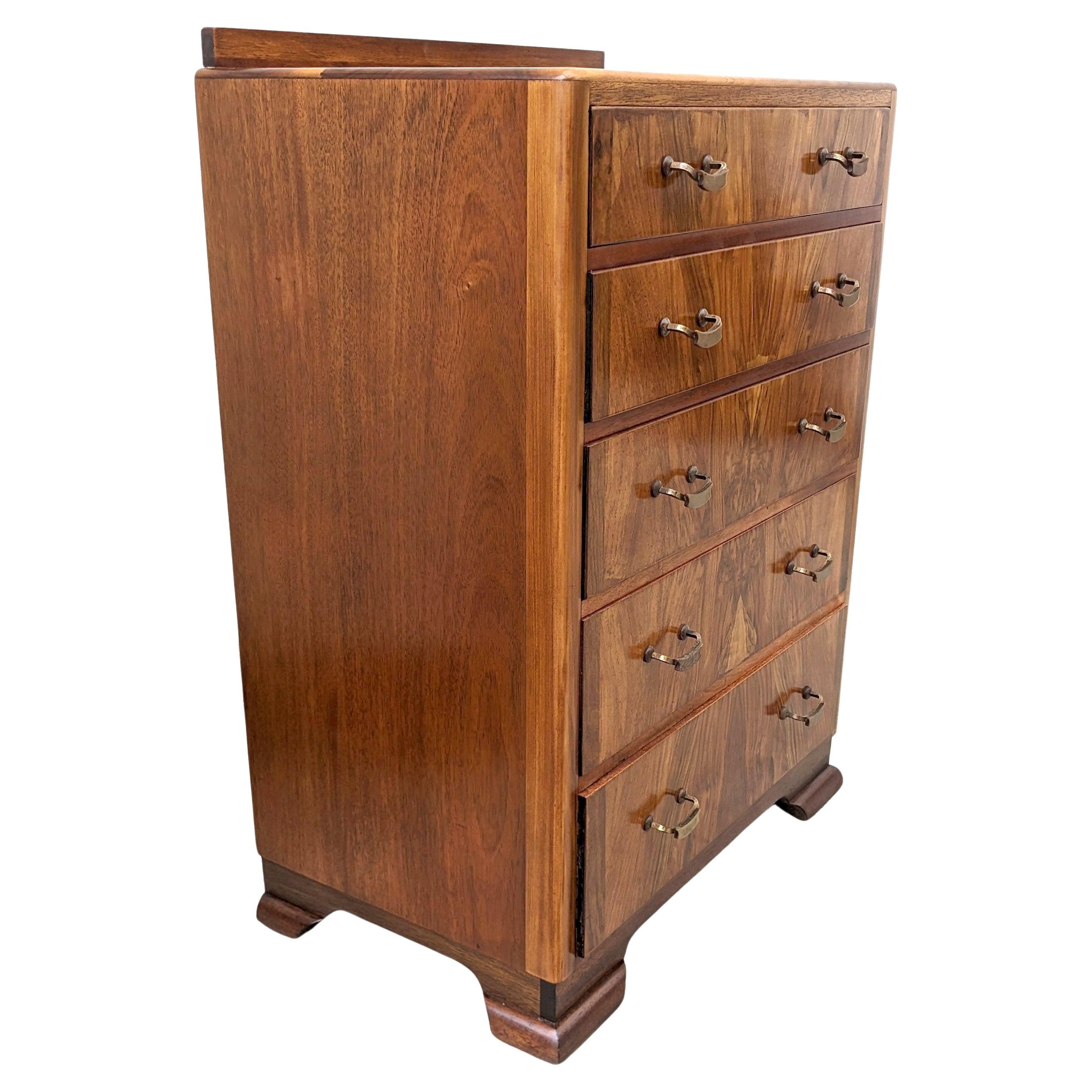 Art Deco Impressive Walnut Chest Of Five Drawers, English, c1930 For Sale 1