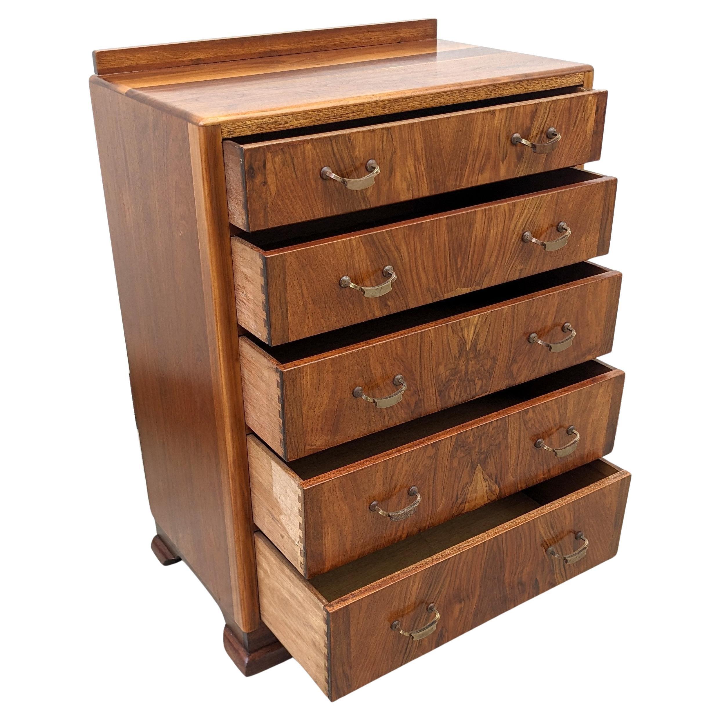 Art Deco Impressive Walnut Chest Of Five Drawers, English, c1930 For Sale 3