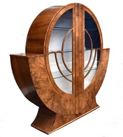 Art Deco Impressive Walnut Display Cabinet Vitrine, English, circa 1930