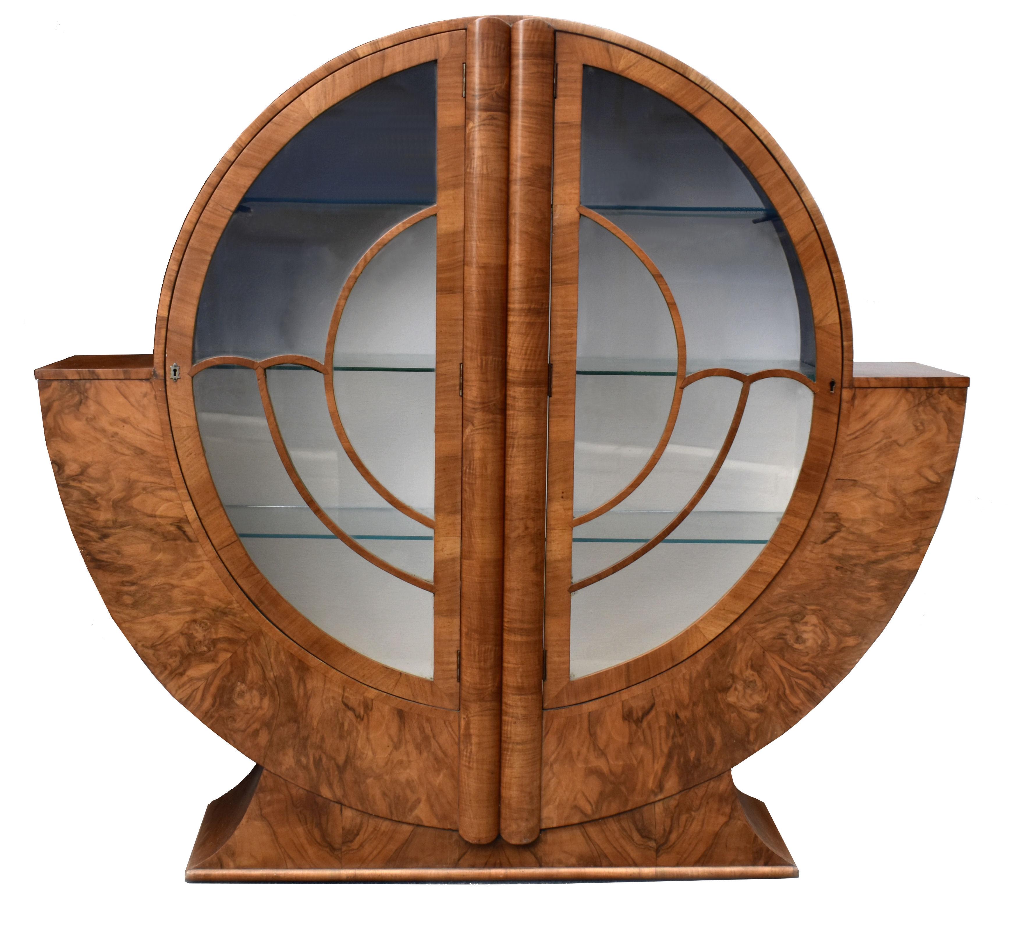 Art Deco Impressive Walnut Display Vitrine, English, circa 1930