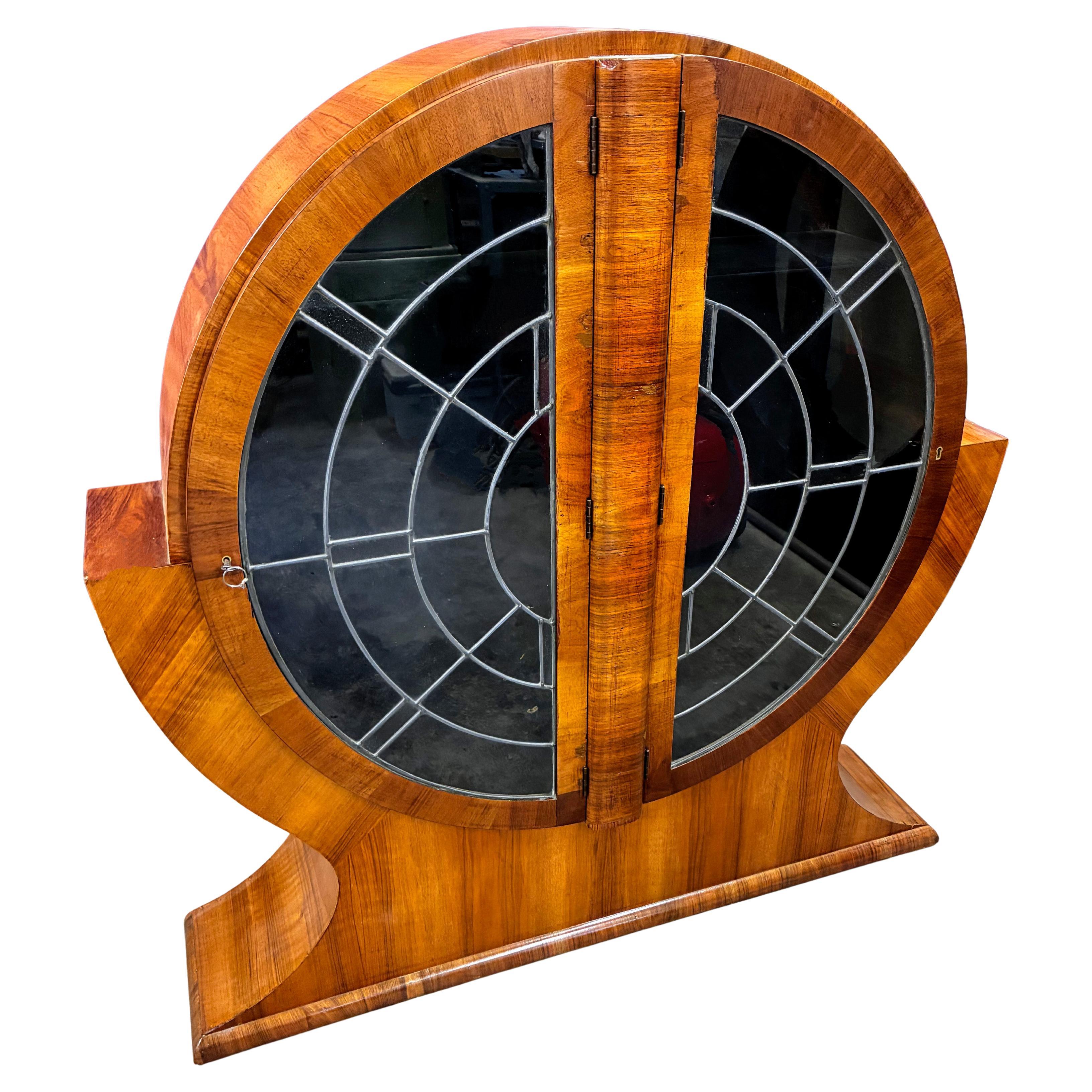 20th Century Art Deco Impressive Walnut Display Cabinet Vitrine, English, circa 1930 For Sale